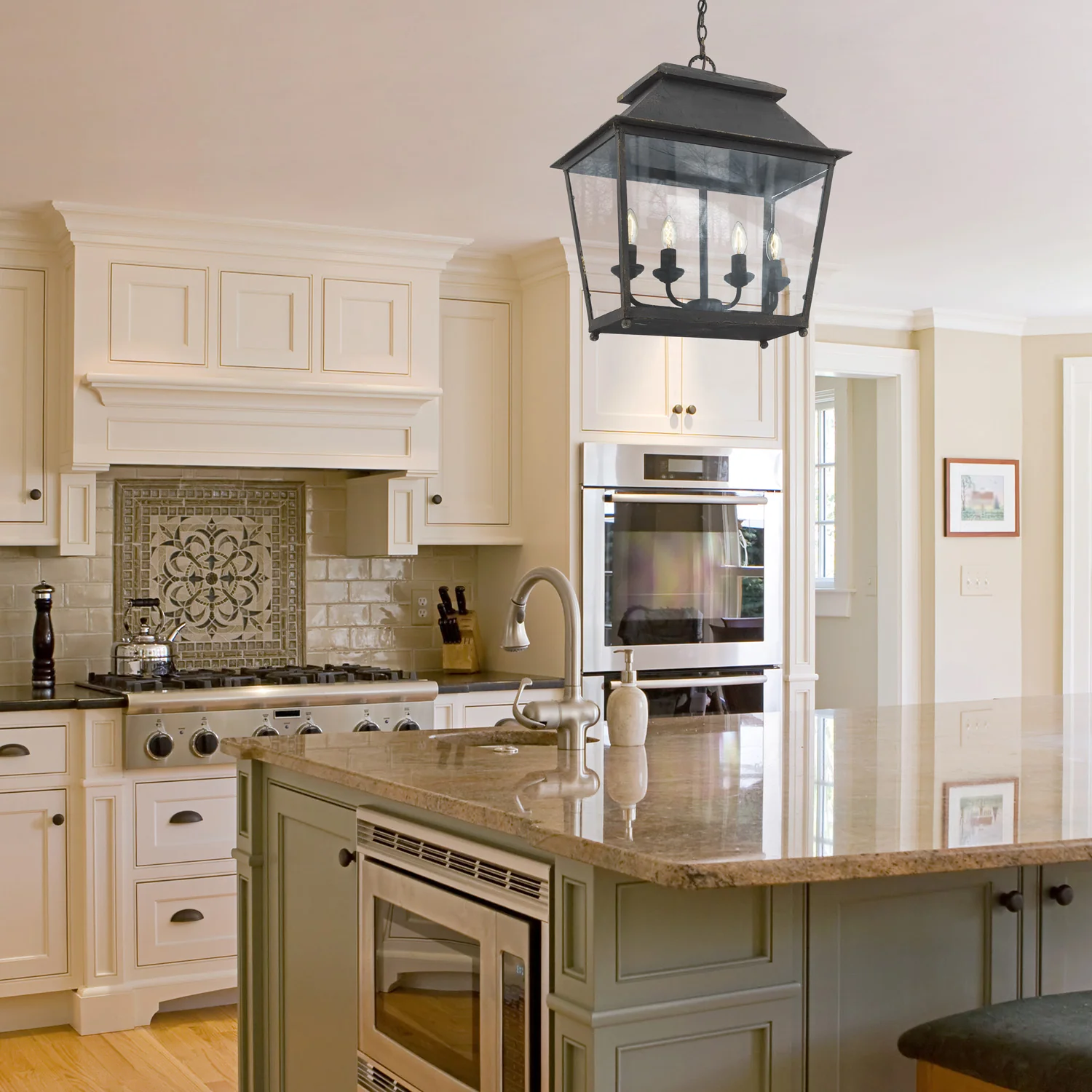 Golden Lighting Abingdon 4-light Pendant in Antique Black Iron - Image 2