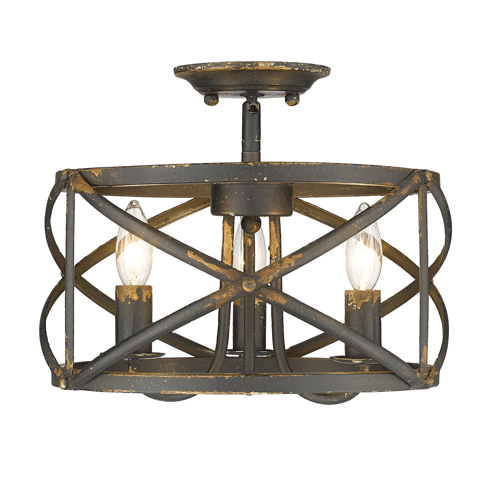 Golden Lighting Alcott 3-light Semi-Flush Mount in Antique Black Iron - Image 2