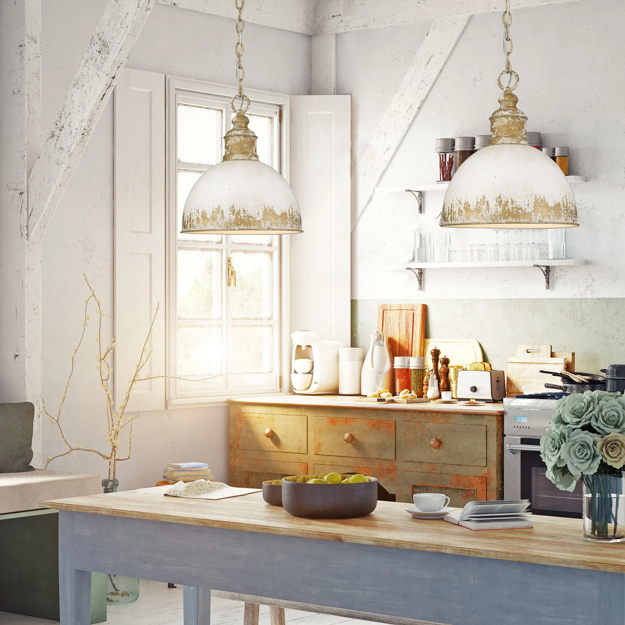 Golden Lighting Alison 1-light Pendant in Vintage Gold and Antique Ivory shade - Image 2