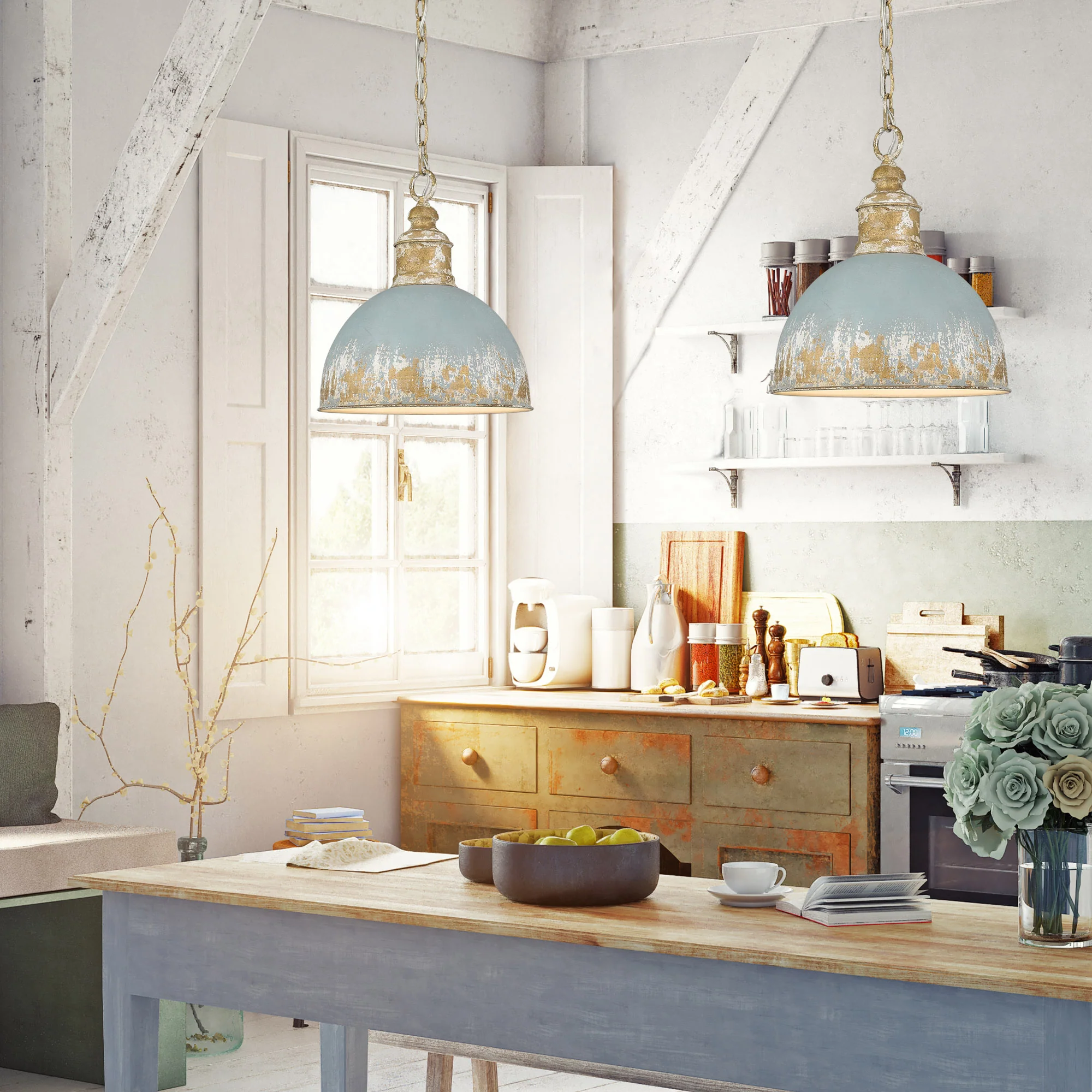 Golden Lighting Alison 1-light Pendant in Vintage Gold and Antique Teal shade - Image 2