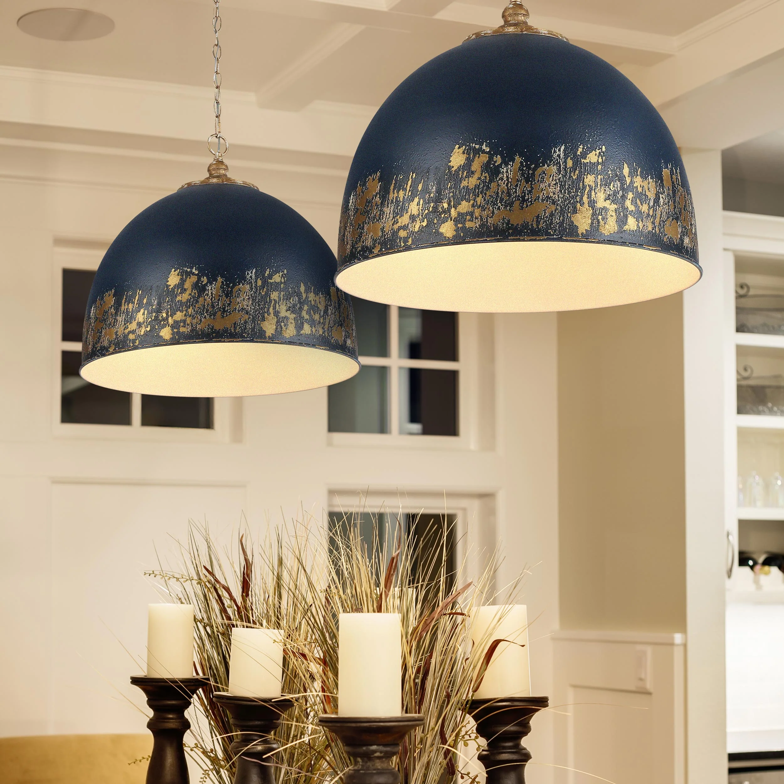 Golden Lighting Alison 5-light Pendant in Vintage Gold and Antique Matte Navy shade - Image 2