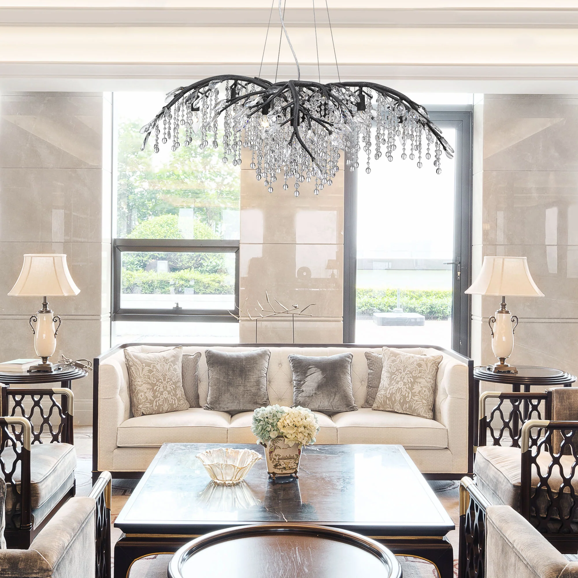 Ziva by Golden Lighting Autumn Twilight 12-light Chandelier in Black Iron - Image 2