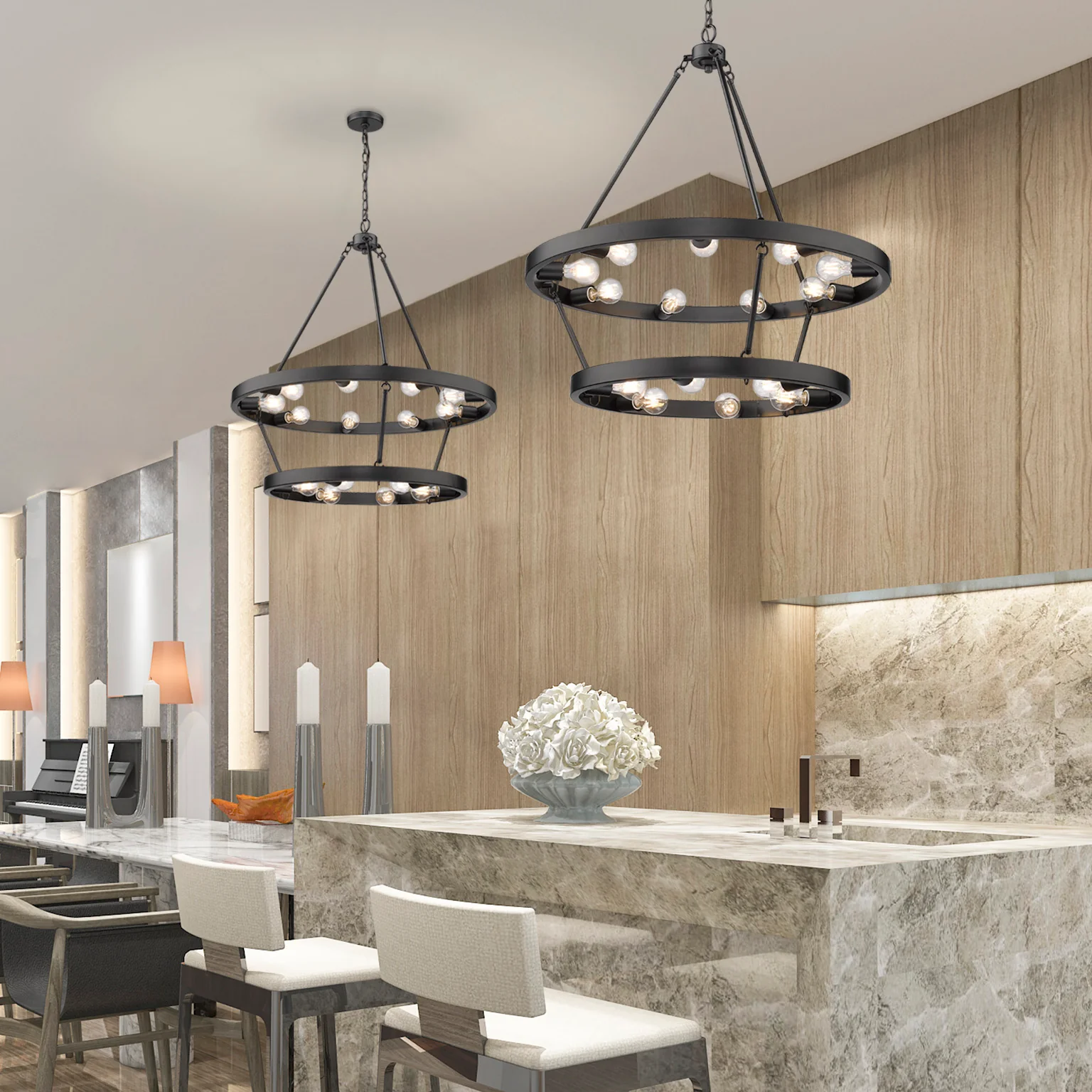 Golden Lighting Castile 15-light 2-tier Chandelier (9+6) in Matte Black - Image 2