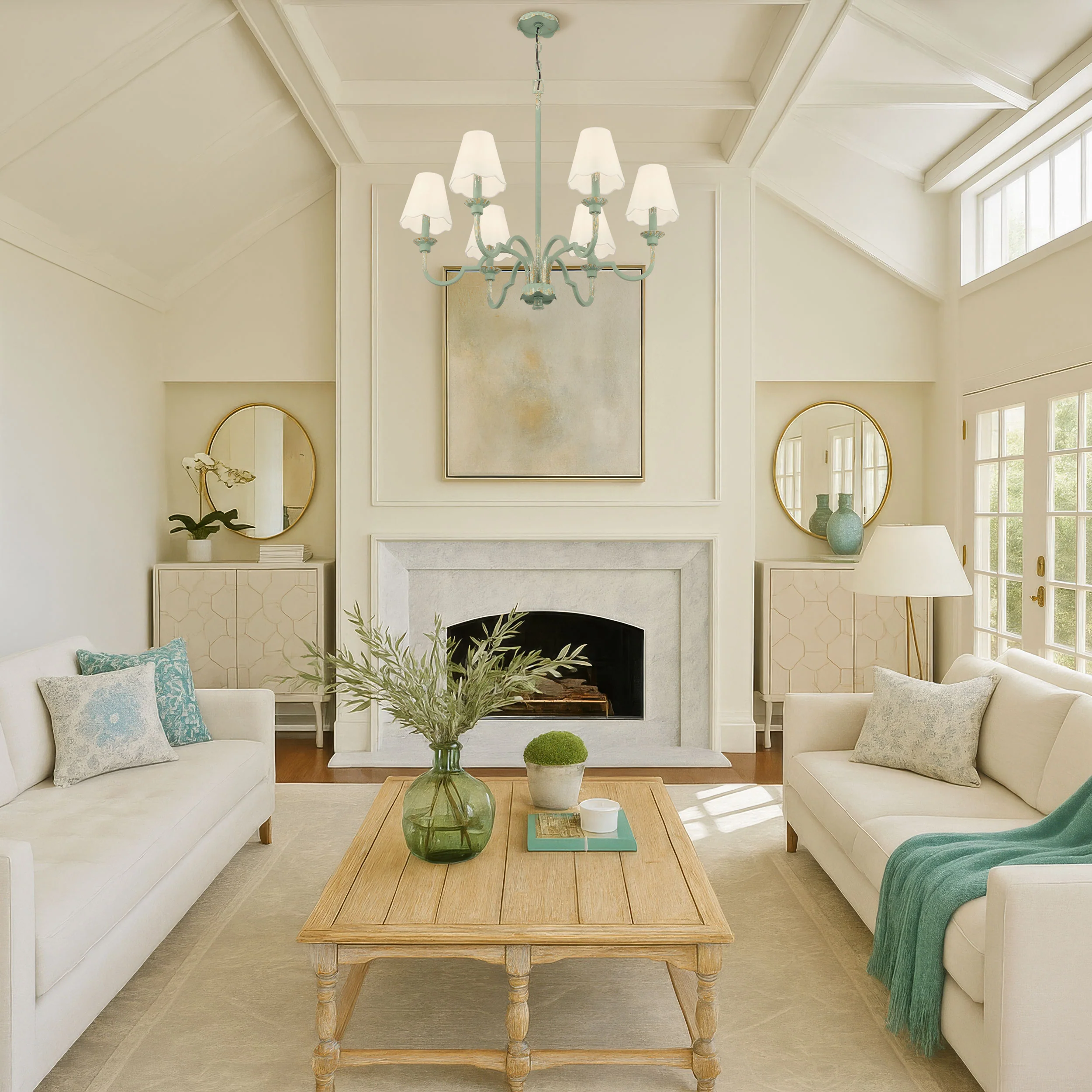 Golden Lighting Cheshire 6-light Chandelier in Antique Teal - Image 2