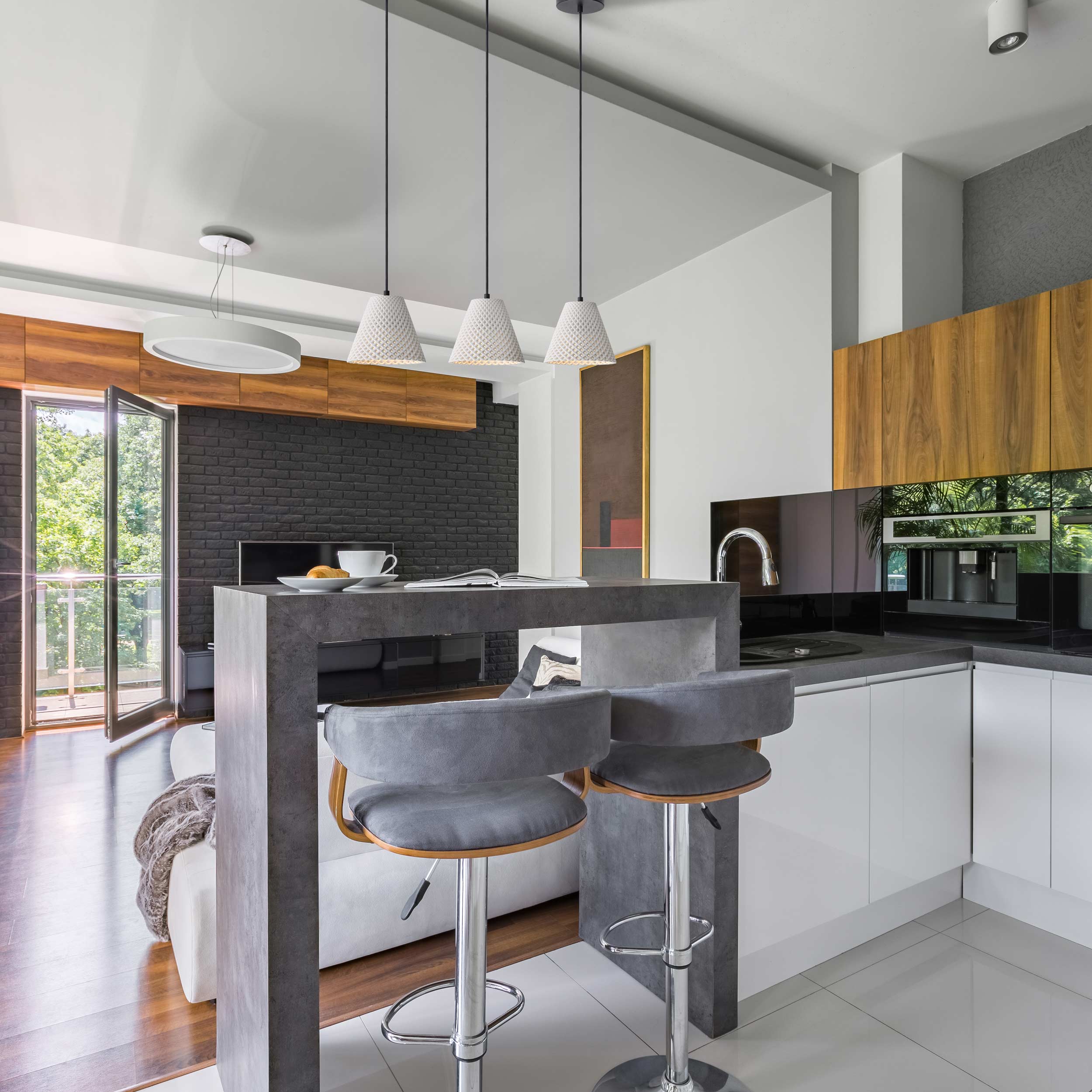 Golden Lighting Clarus 8in Integrated LED Pendant in White Sandstone Cement - Image 2
