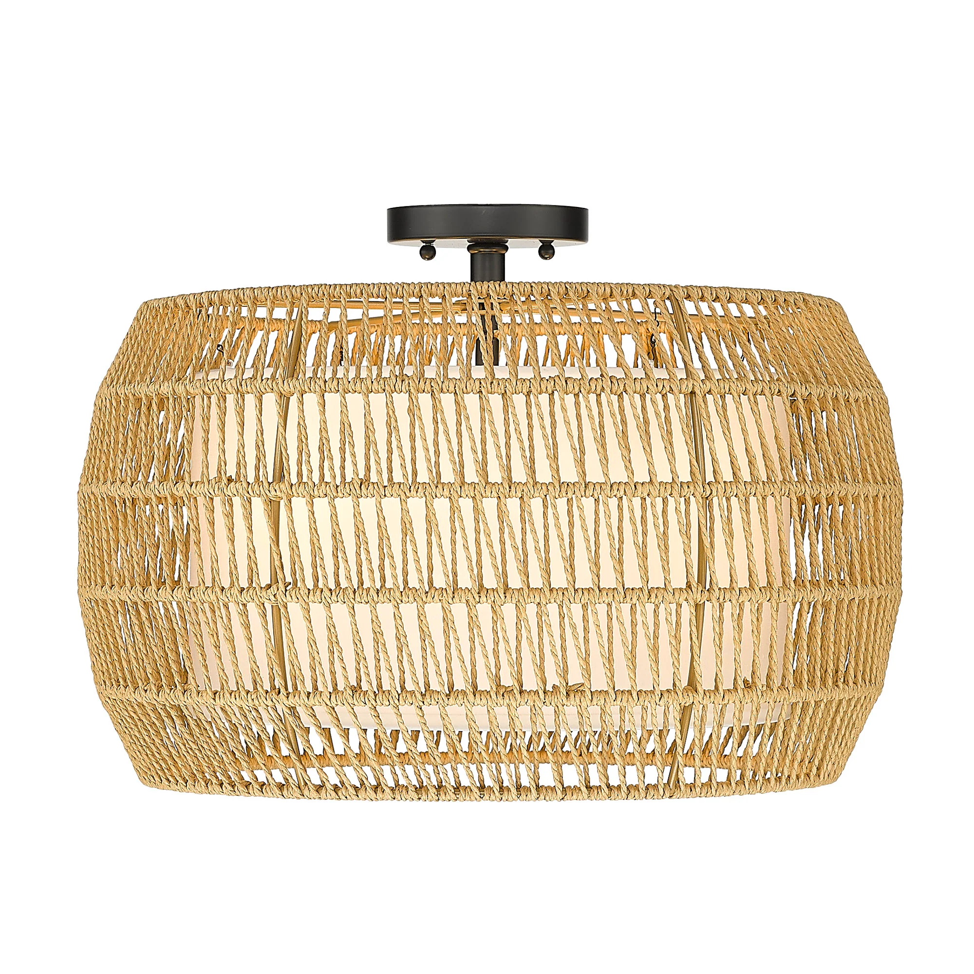 Golden Lighting Everly 4-light Semi-Flush Mount in Matte Black and Natural Rattan shade - Image 2