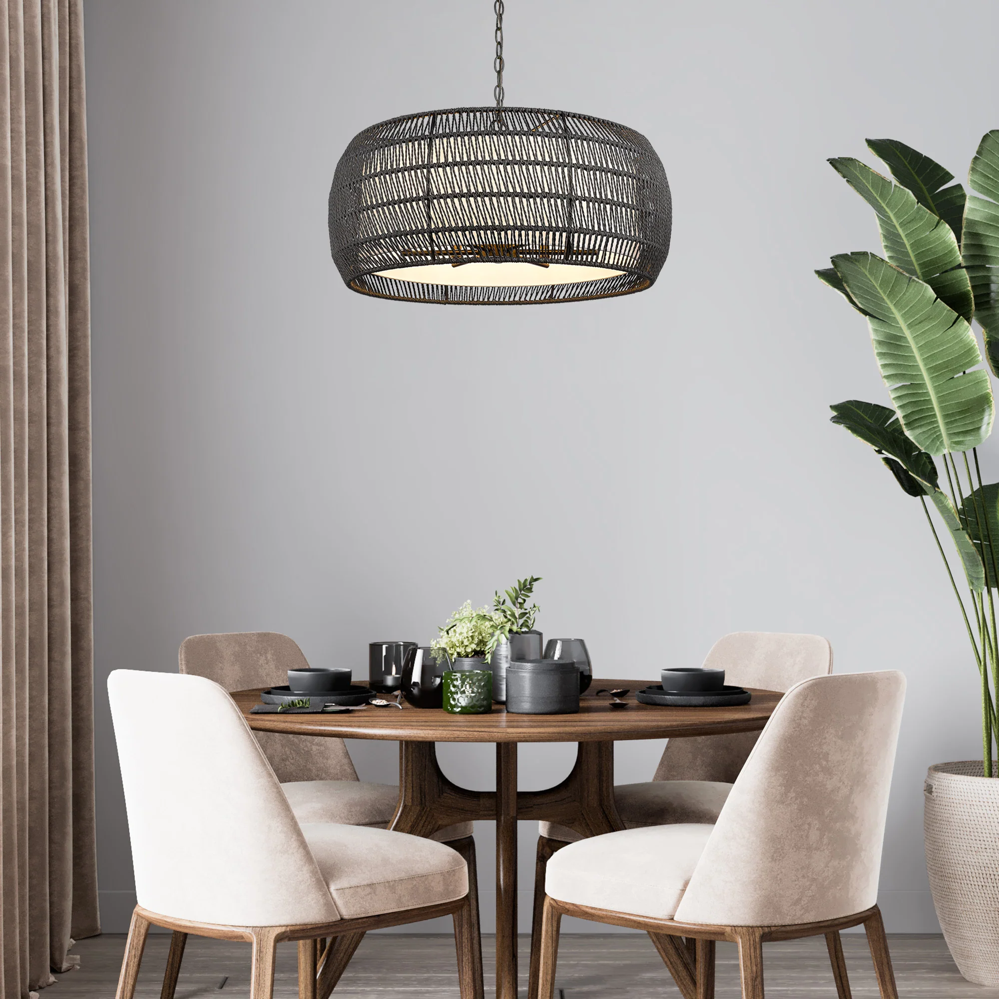 Golden Lighting Everly 6-light Chandelier in Matte Black and Modern Black Rattan shade - Image 2