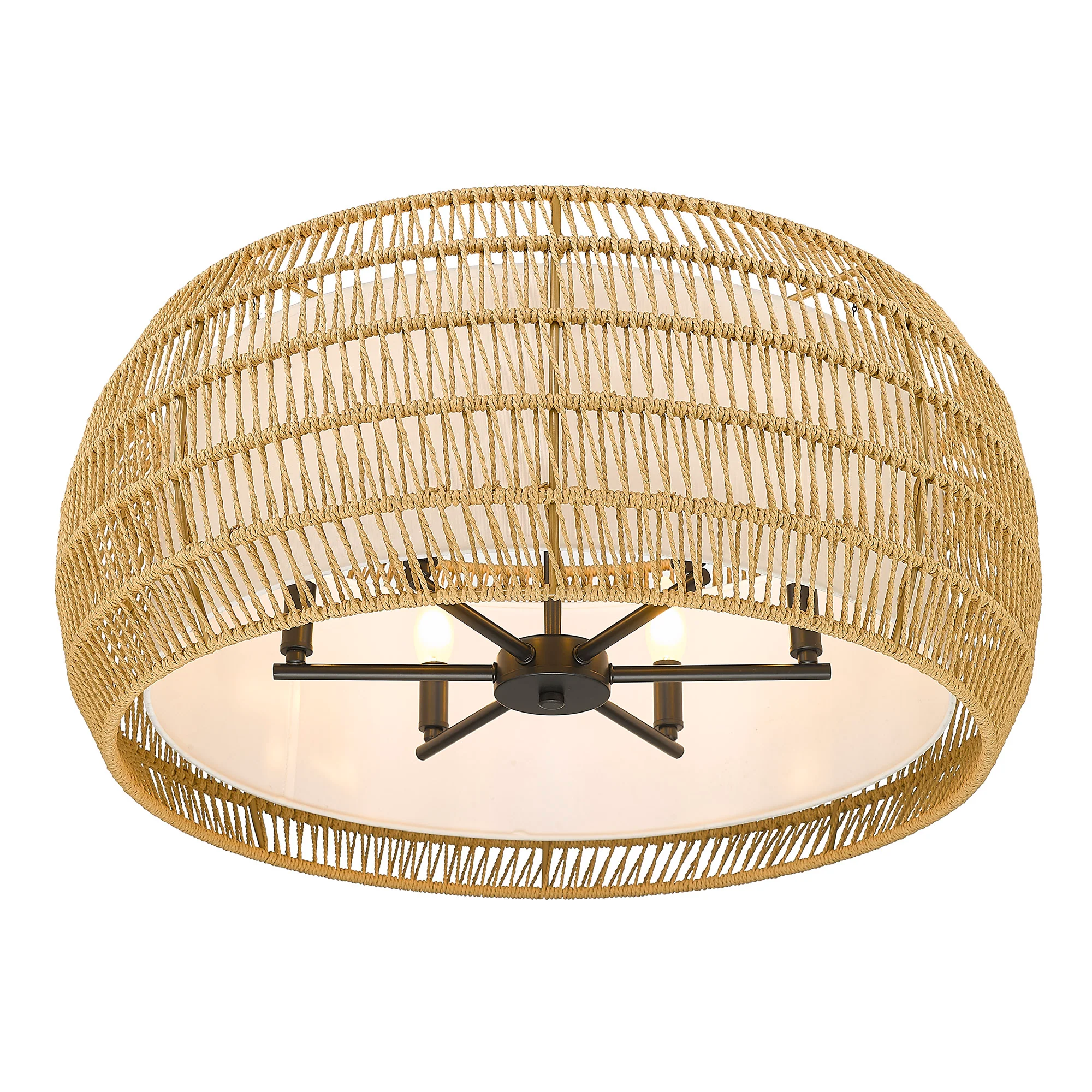 Golden Lighting Everly 6-light Semi-Flush Mount in Matte Black and Natural Rattan shade - Image 2
