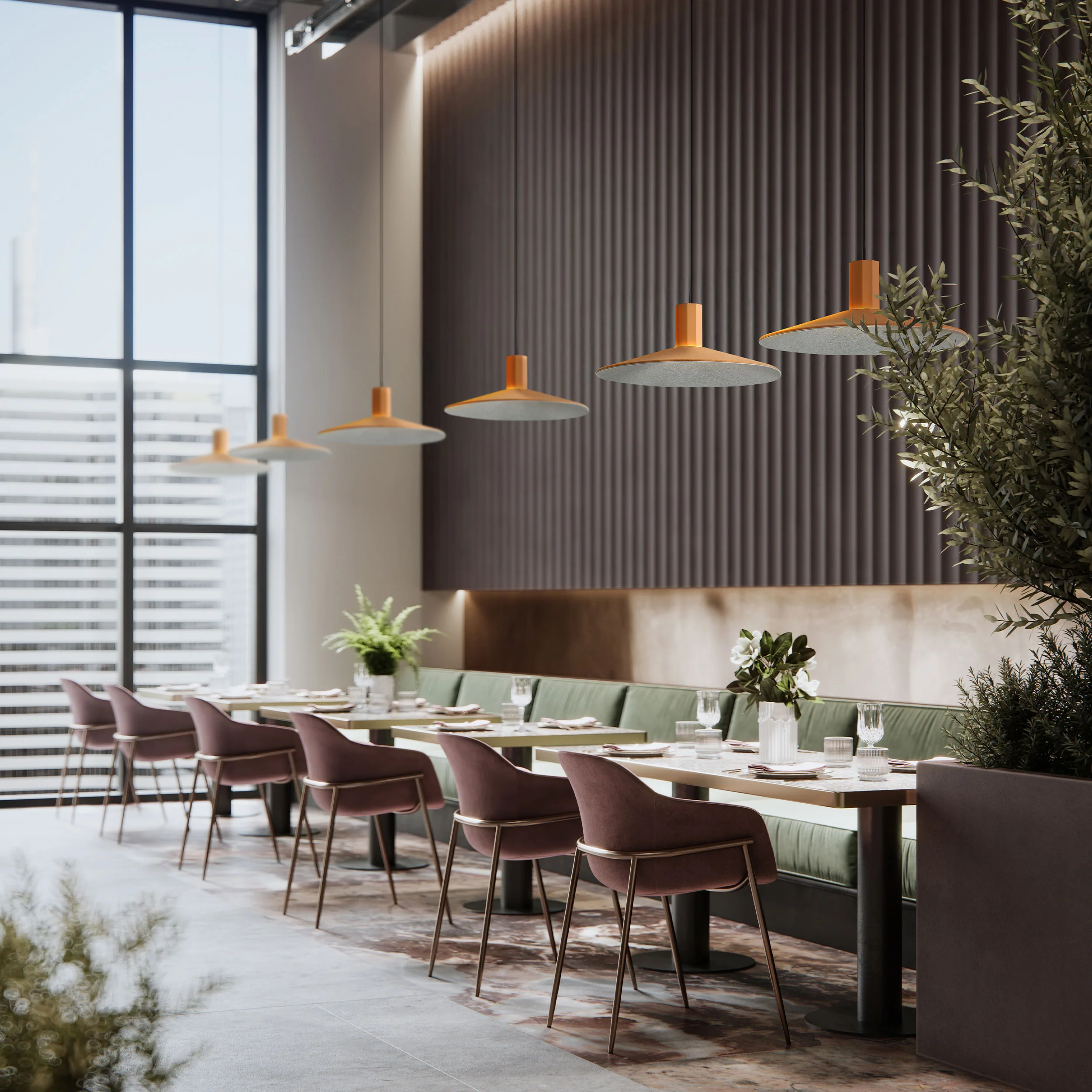 Golden Lighting Faroe 20in Integrated LED Pendant in Earth Yellow/Grey Felt - Image 2