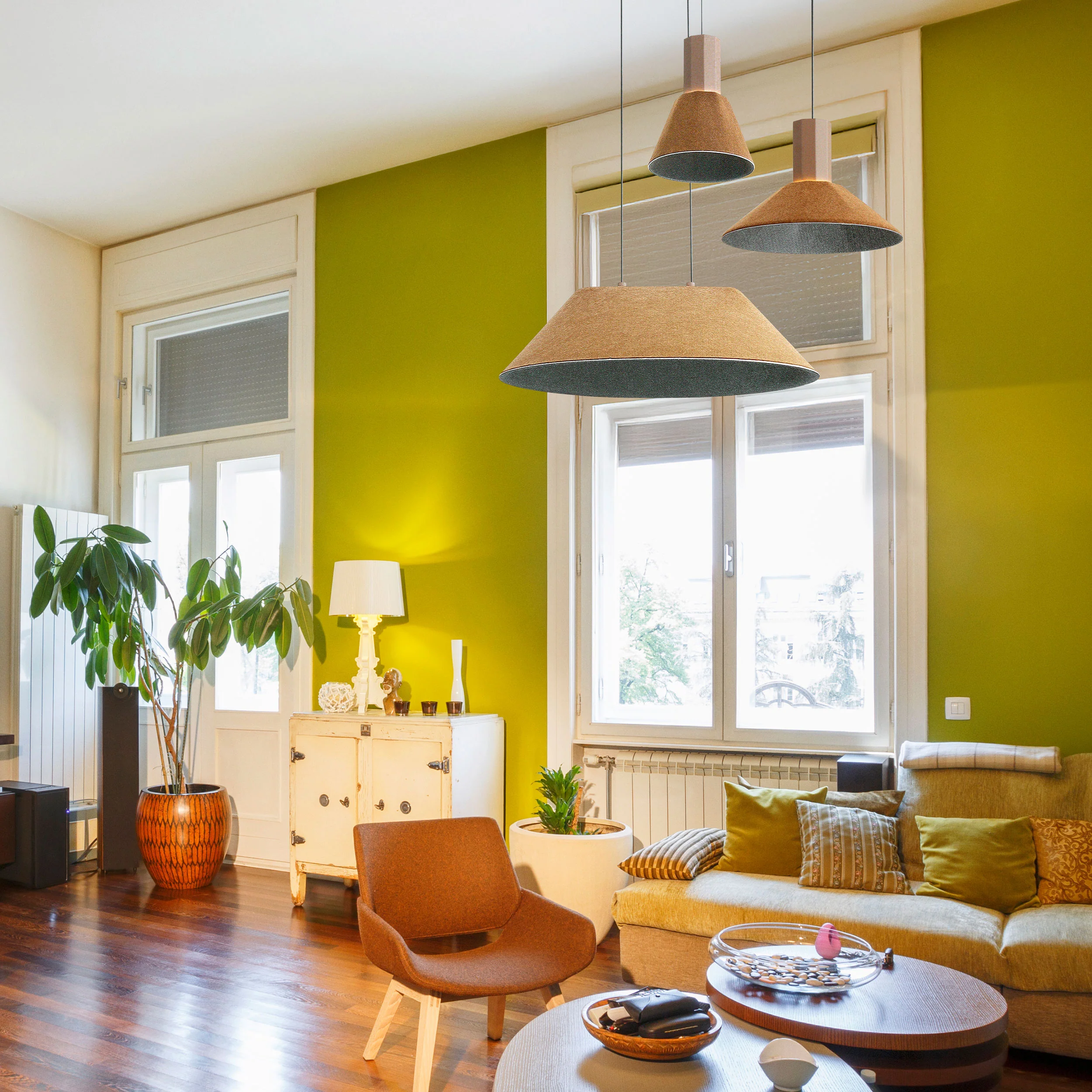 Golden Lighting Faroe 8in Integrated LED Pendant in Coffee/Black Felt - Image 2