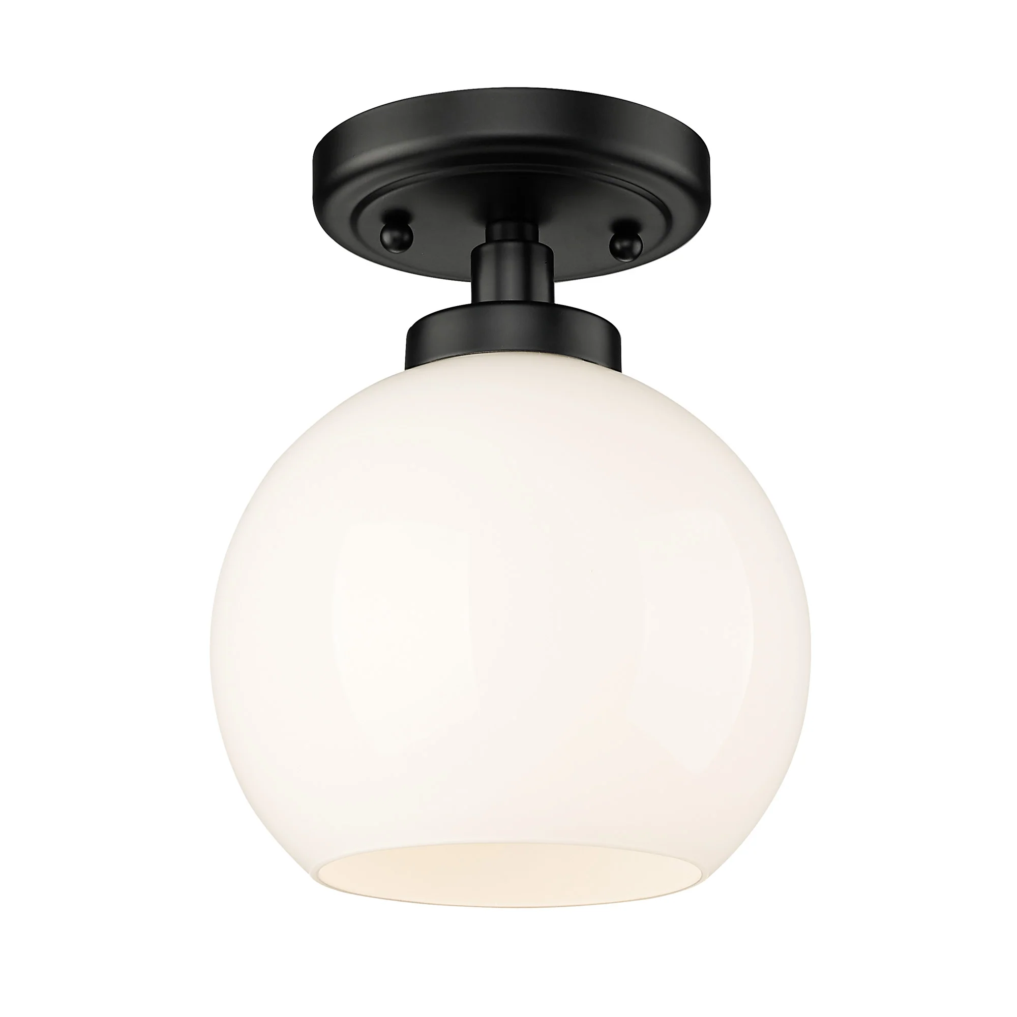 Golden Lighting Galveston 1-light Flush Mount in Matte Black and Vintage Milk Glass - Image 2