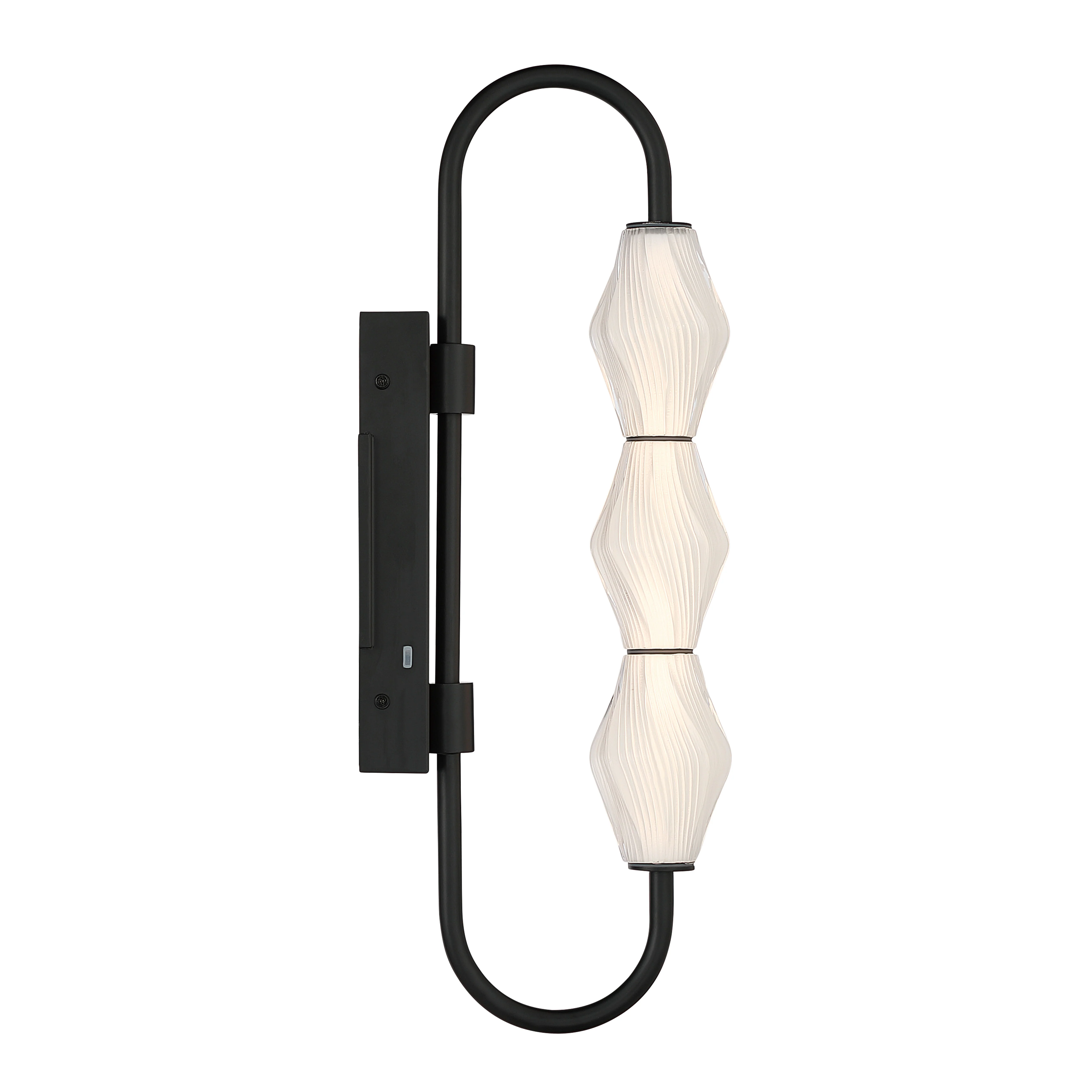 Golden Lighting Geode Integrated LED 21.5in Outdoor Wall in Matte Black with Fluted Striped Glass - Image 2