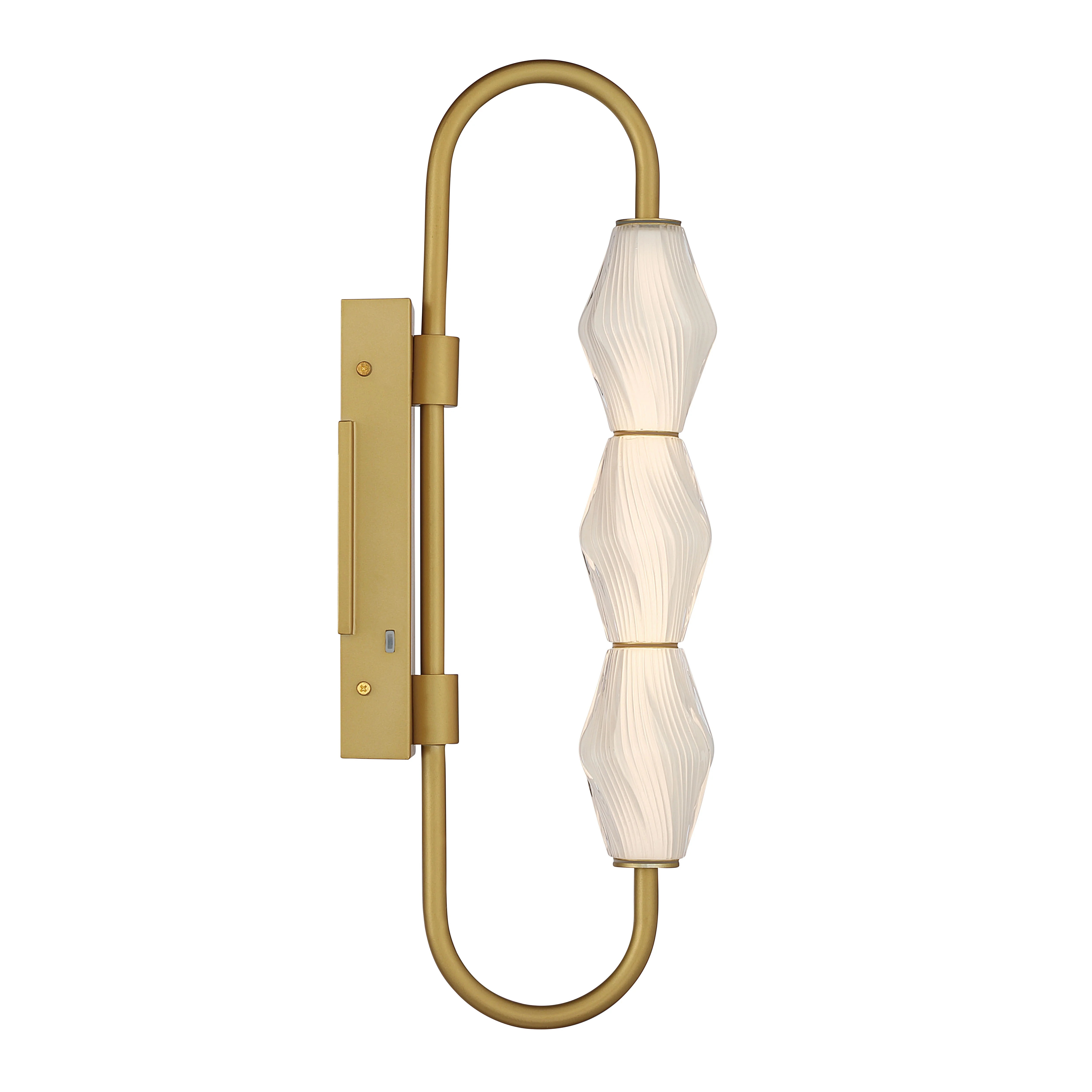 Golden Lighting Geode Integrated LED 21.5in Outdoor Wall in Satin Brushed Gold with Fluted Striped Glass - Image 2