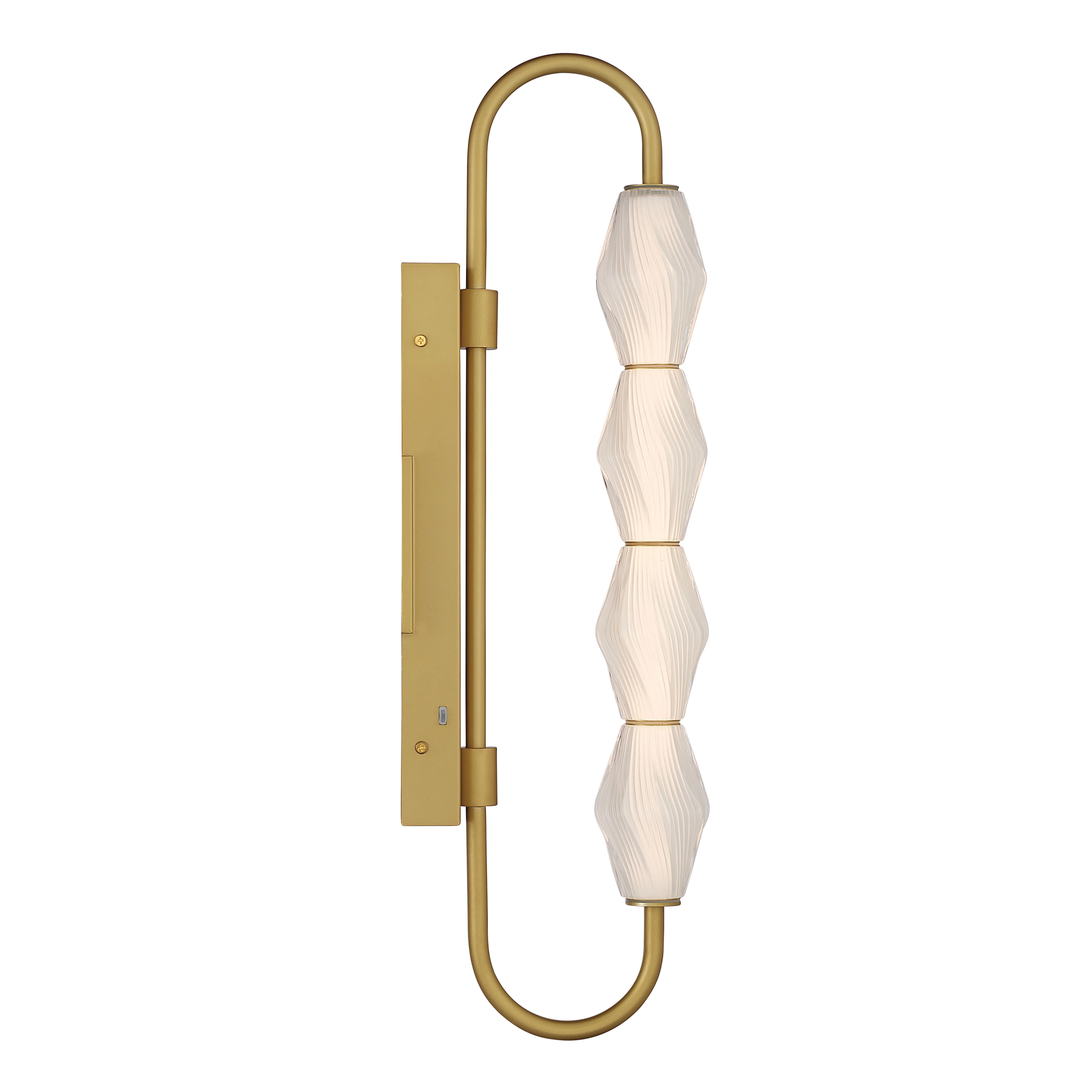 Golden Lighting Geode Integrated LED 27in Outdoor Wall in Satin Brushed Gold with Fluted Striped Glass - Image 2
