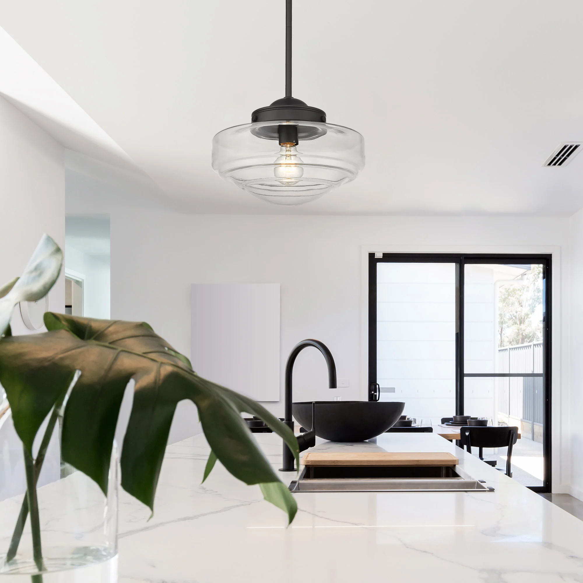 Golden Lighting Ingalls 1-light 12in Pendant in Matte Black and Clear Glass - Image 2