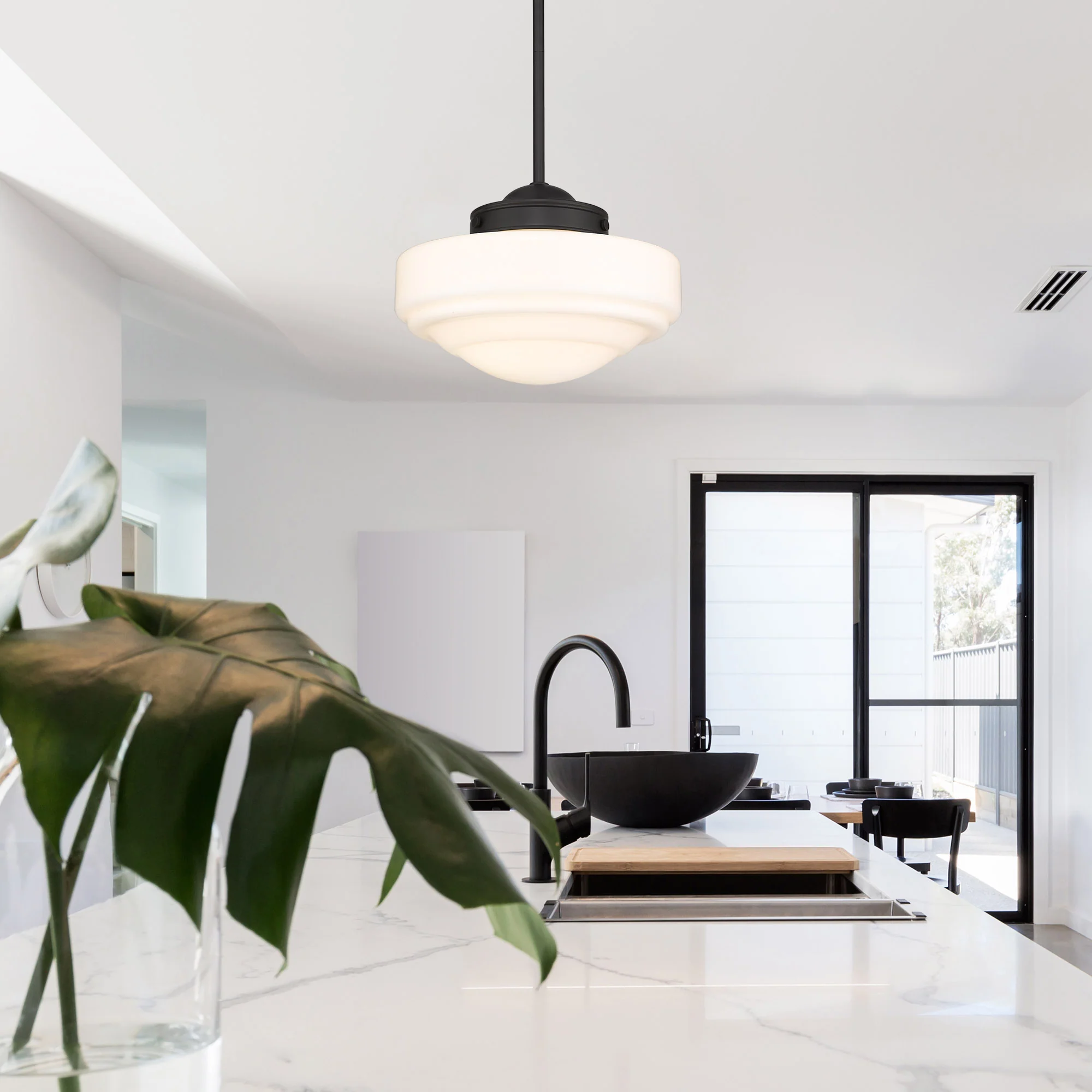Golden Lighting Ingalls 1-light 12in Pendant in Matte Black and Vintage Milk Glass - Image 2