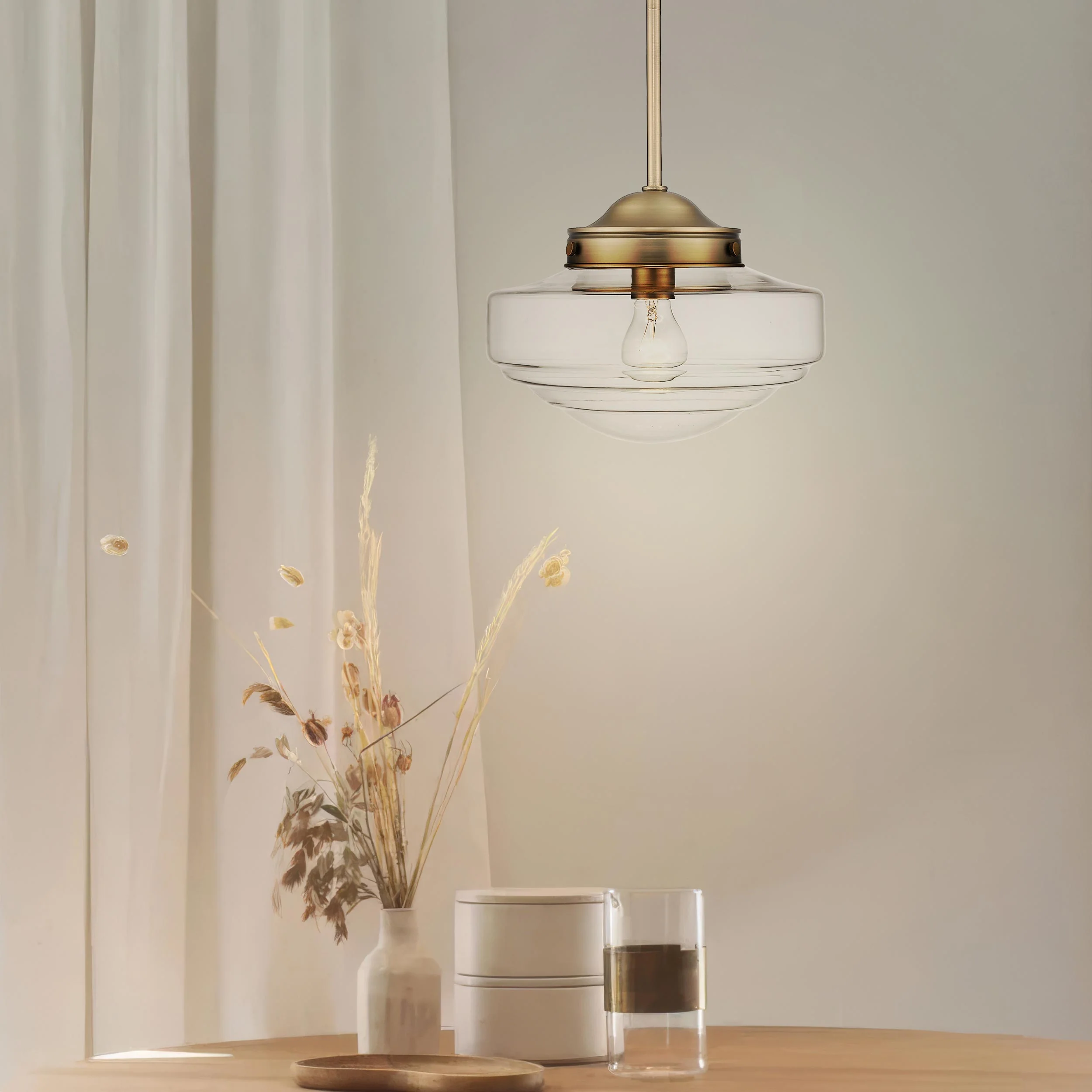 Golden Lighting Ingalls 1-light 12in Pendant in Modern Brass and Clear Glass - Image 2