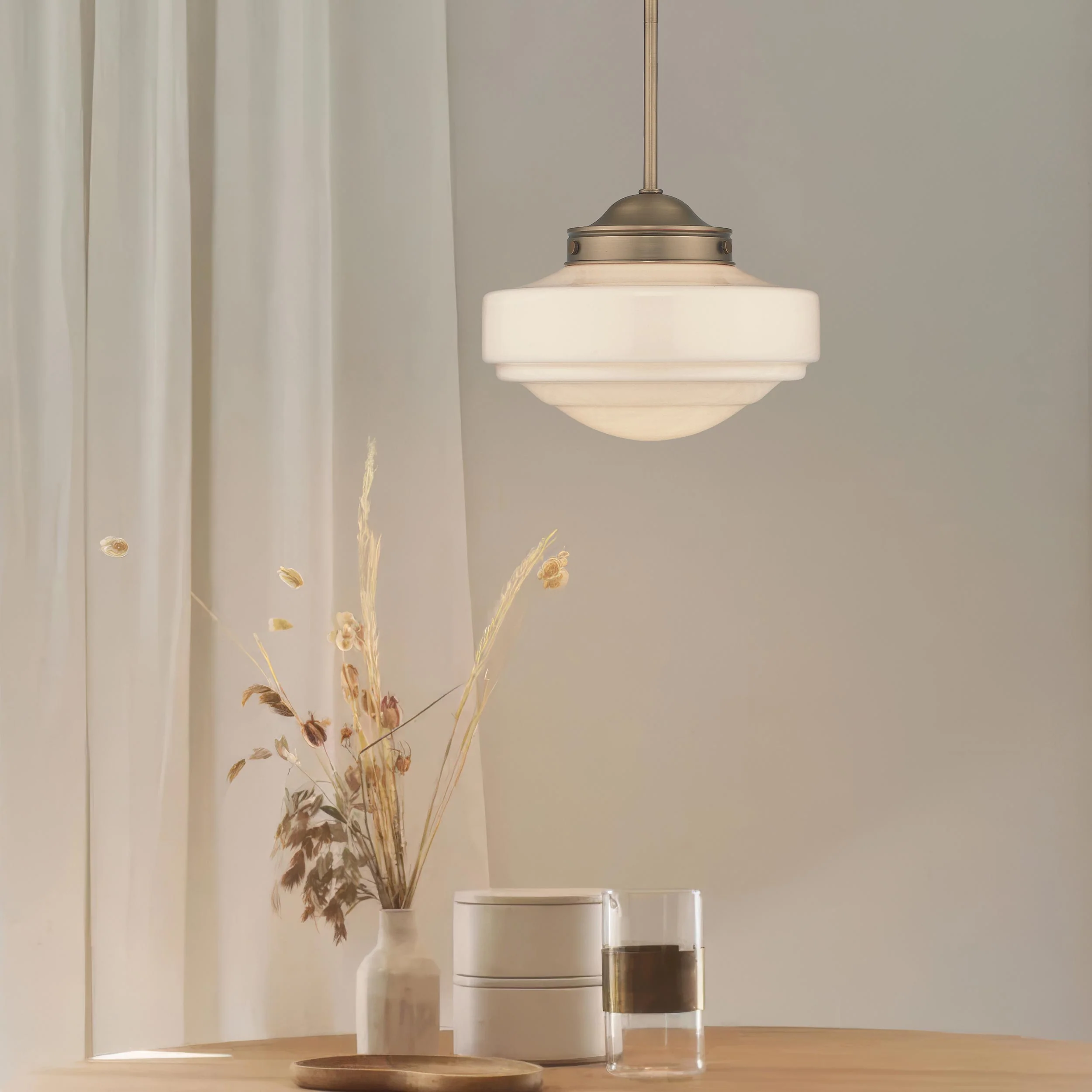 Golden Lighting Ingalls 1-light 12in Pendant in Modern Brass and Vintage Milk Glass - Image 2