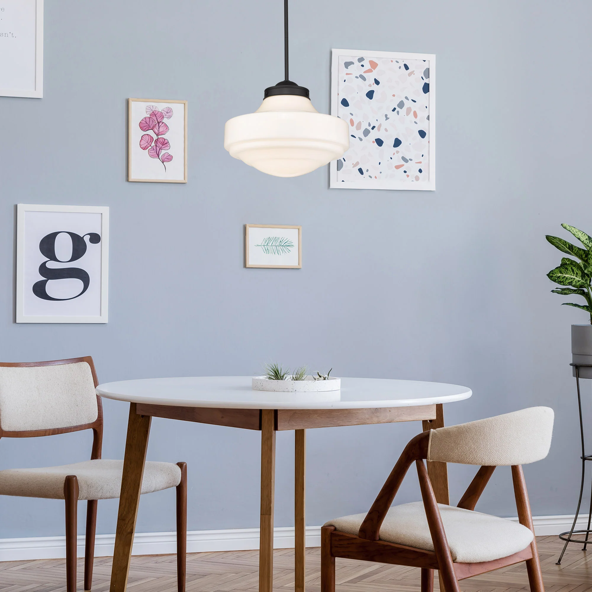 Golden Lighting Ingalls 1-light 16in Pendant in Matte Black and Vintage Milk Glass - Image 2