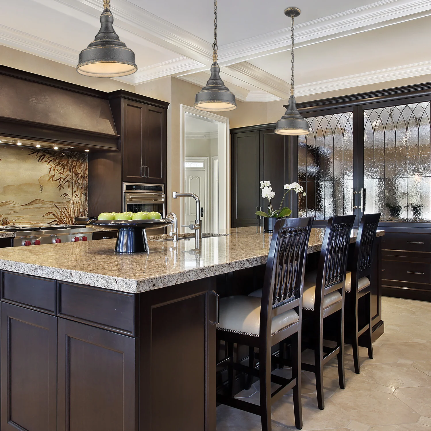 Golden Lighting Keating 1-light Pendant in Antique Black Iron and Antique Black Iron shade - Image 2