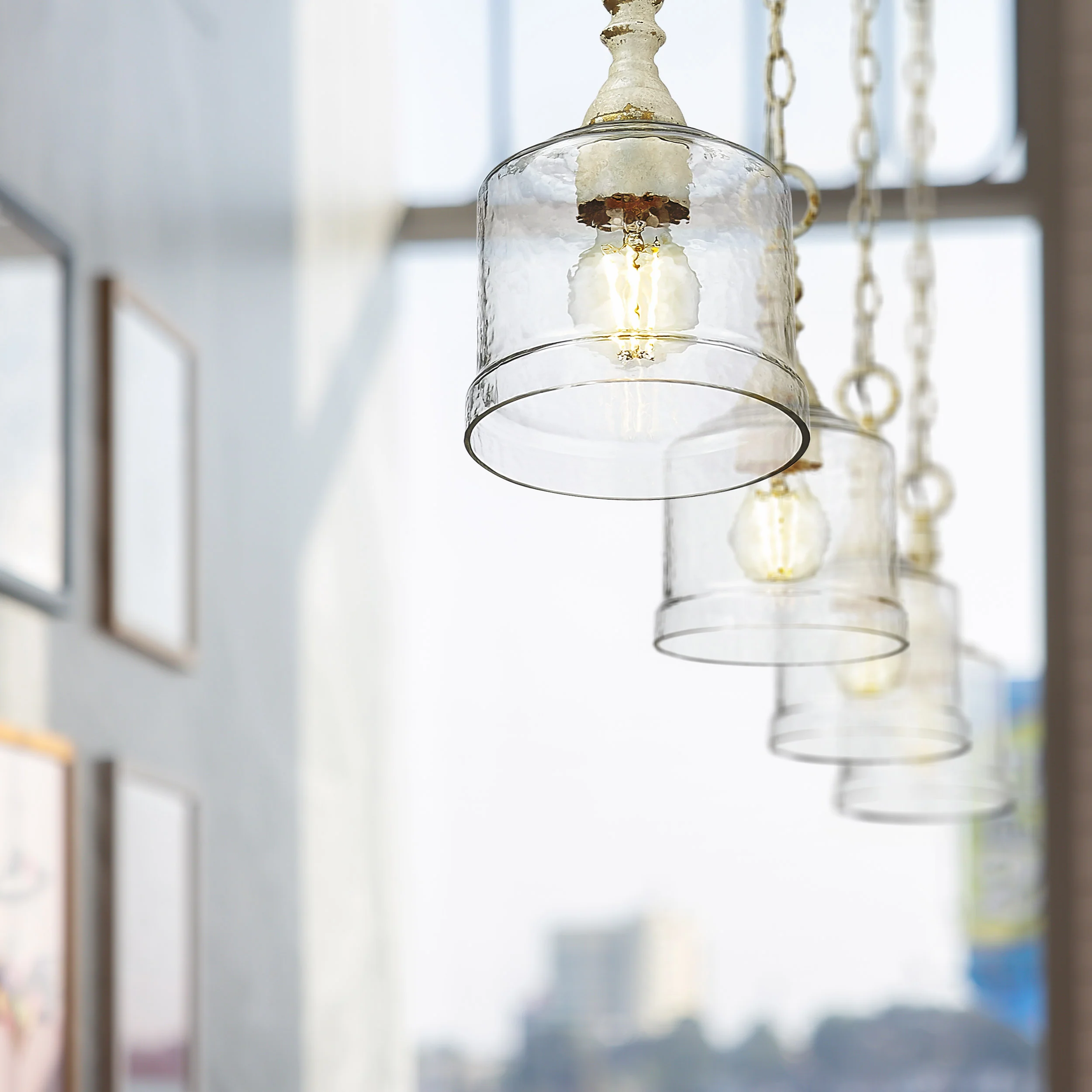 Golden Lighting Keating 1-light Pendant in Antique Ivory and Hammered Water Glass - Image 2