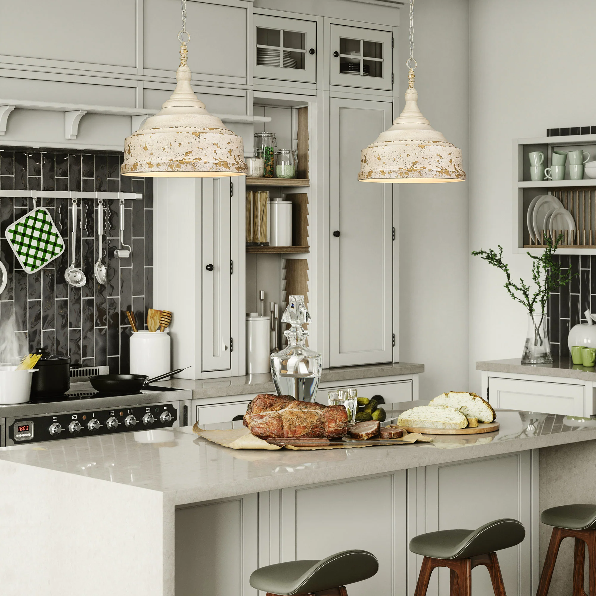 Golden Lighting Keating 3-light Pendant in Antique Ivory - Image 2