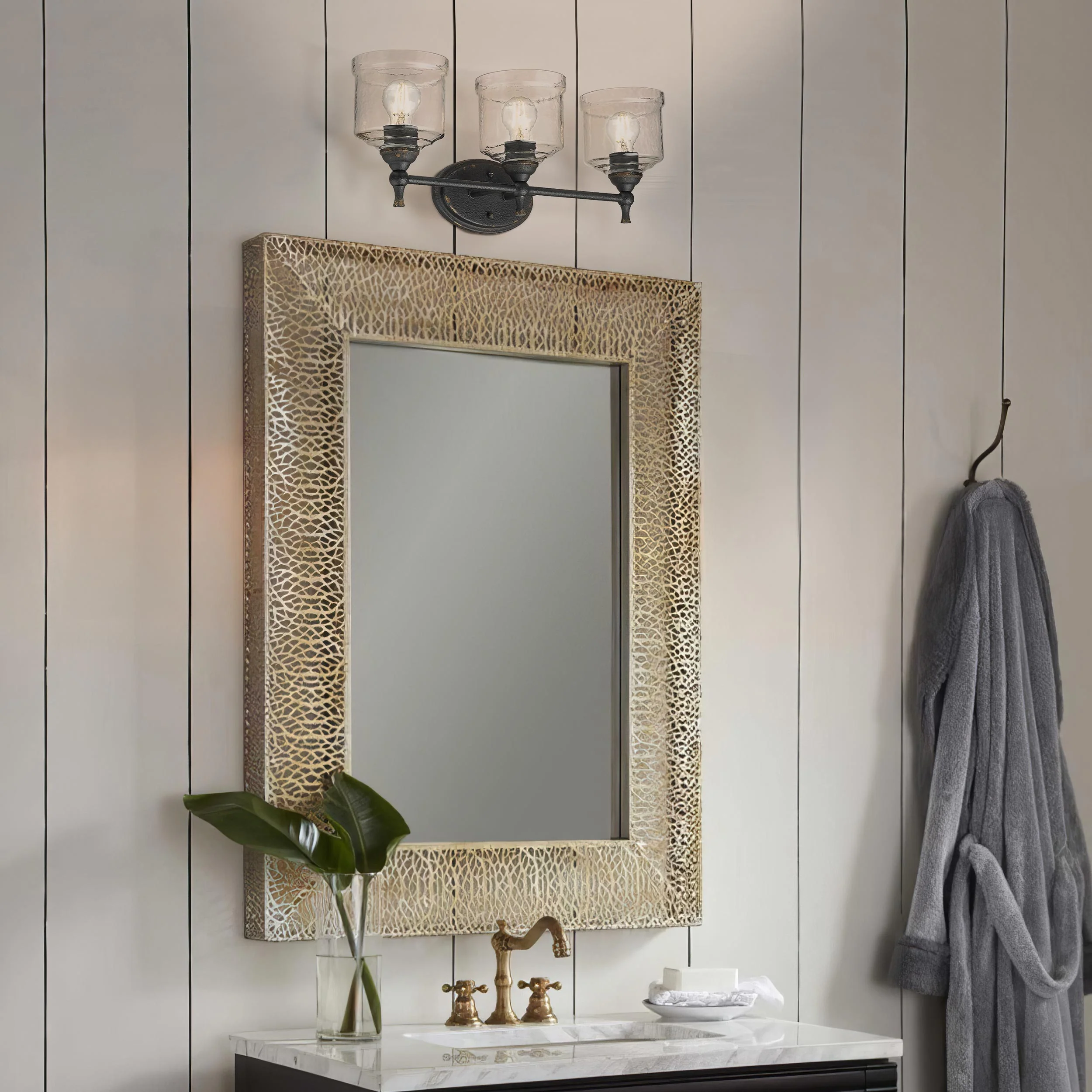 Golden Lighting Keating 3-light Vanity in Antique Black Iron - Image 2