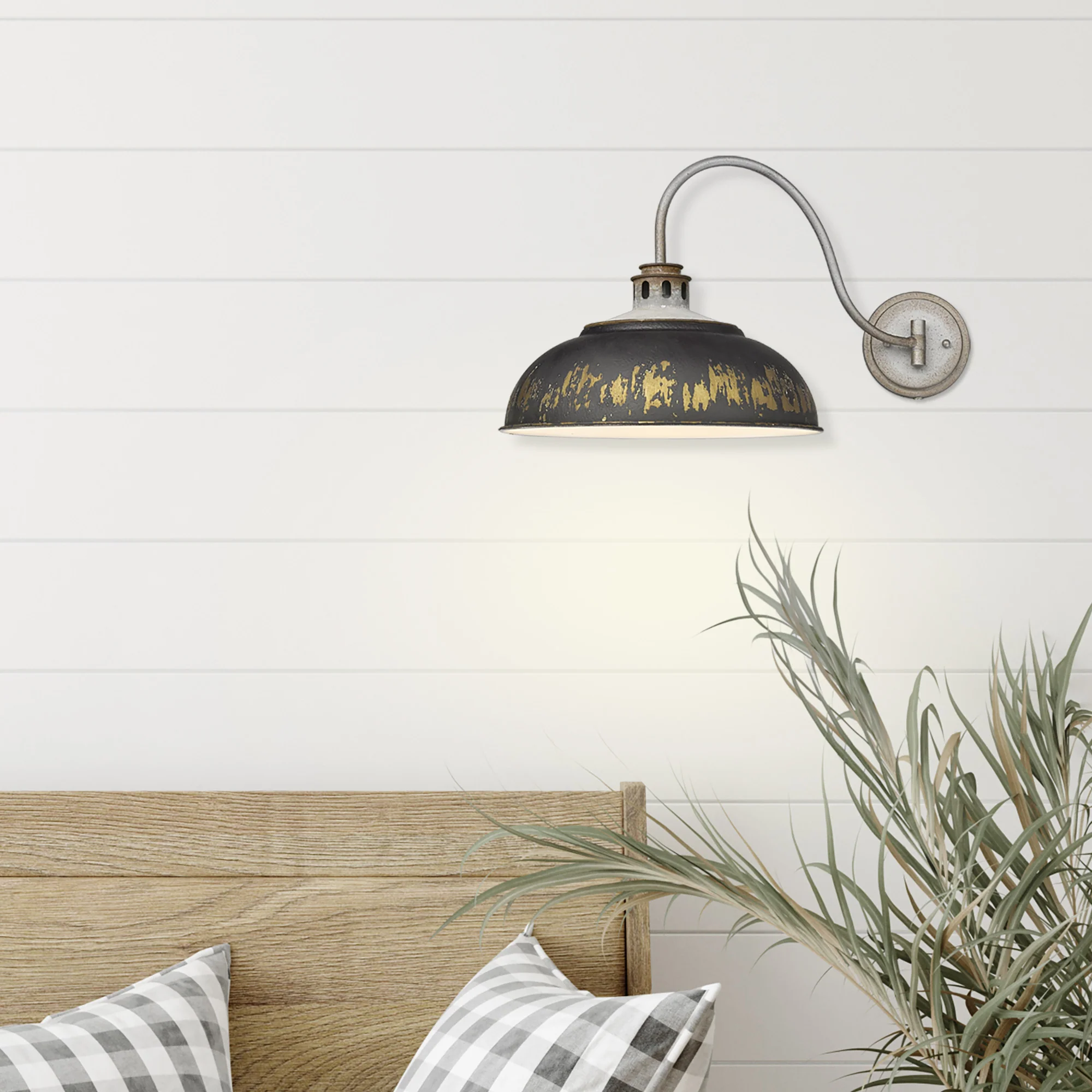 Golden Lighting Kinsley 1-light Swing Arm Wall Lamp in Antique Black Iron shade - Image 2