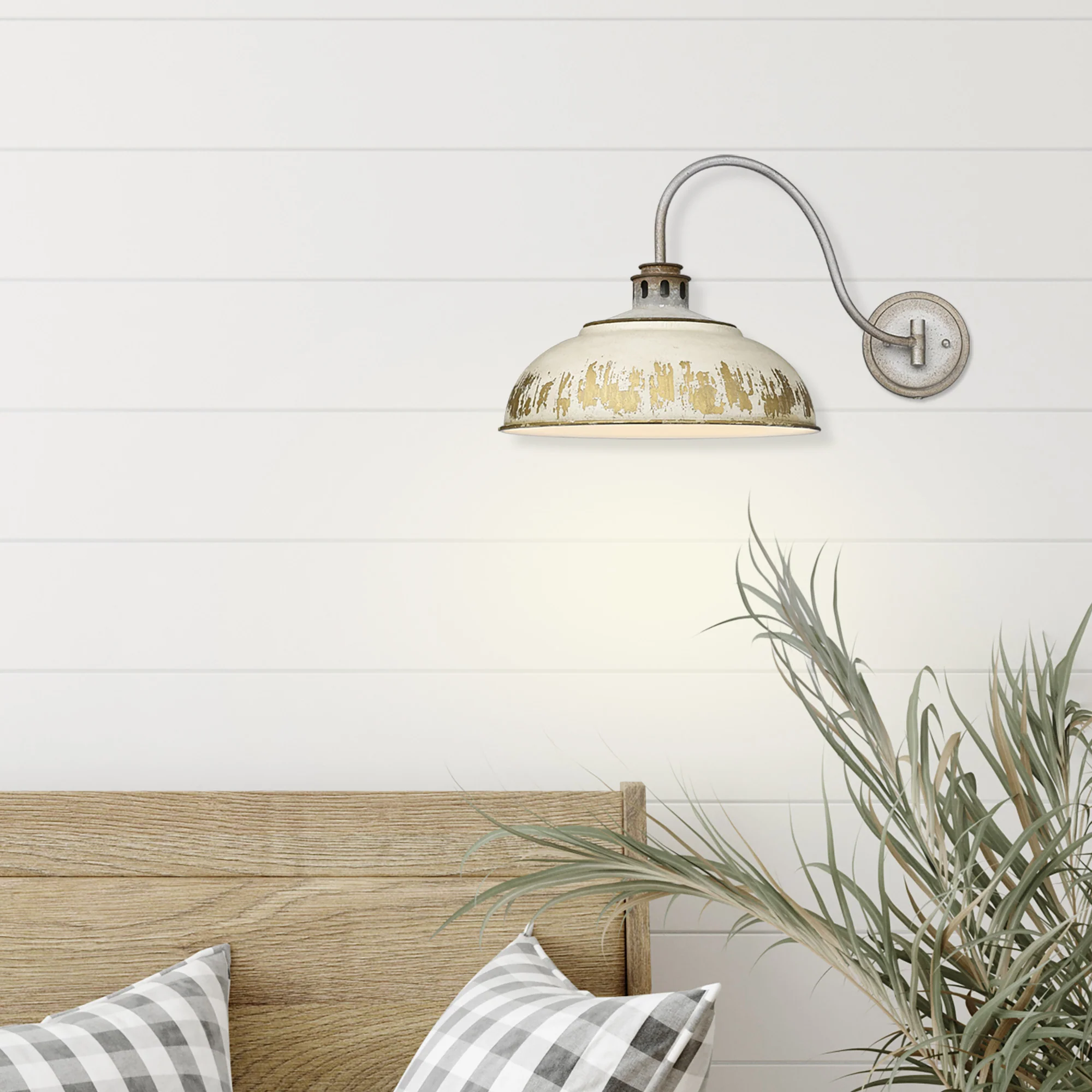 Golden Lighting Kinsley 1-light Swing Arm Wall Lamp in Antique Ivory shade - Image 2