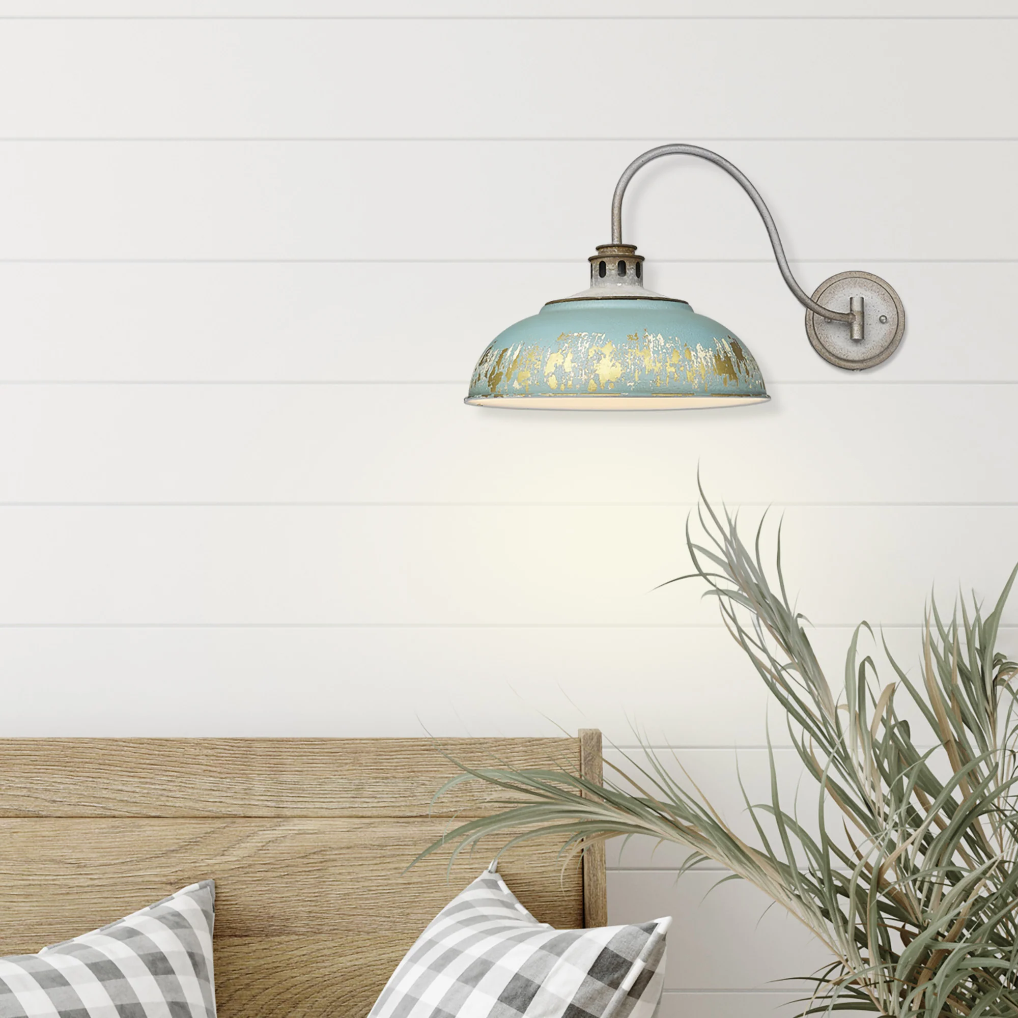 Golden Lighting Kinsley 1-light Swing Arm Wall Lamp in Antique Teal shade - Image 2