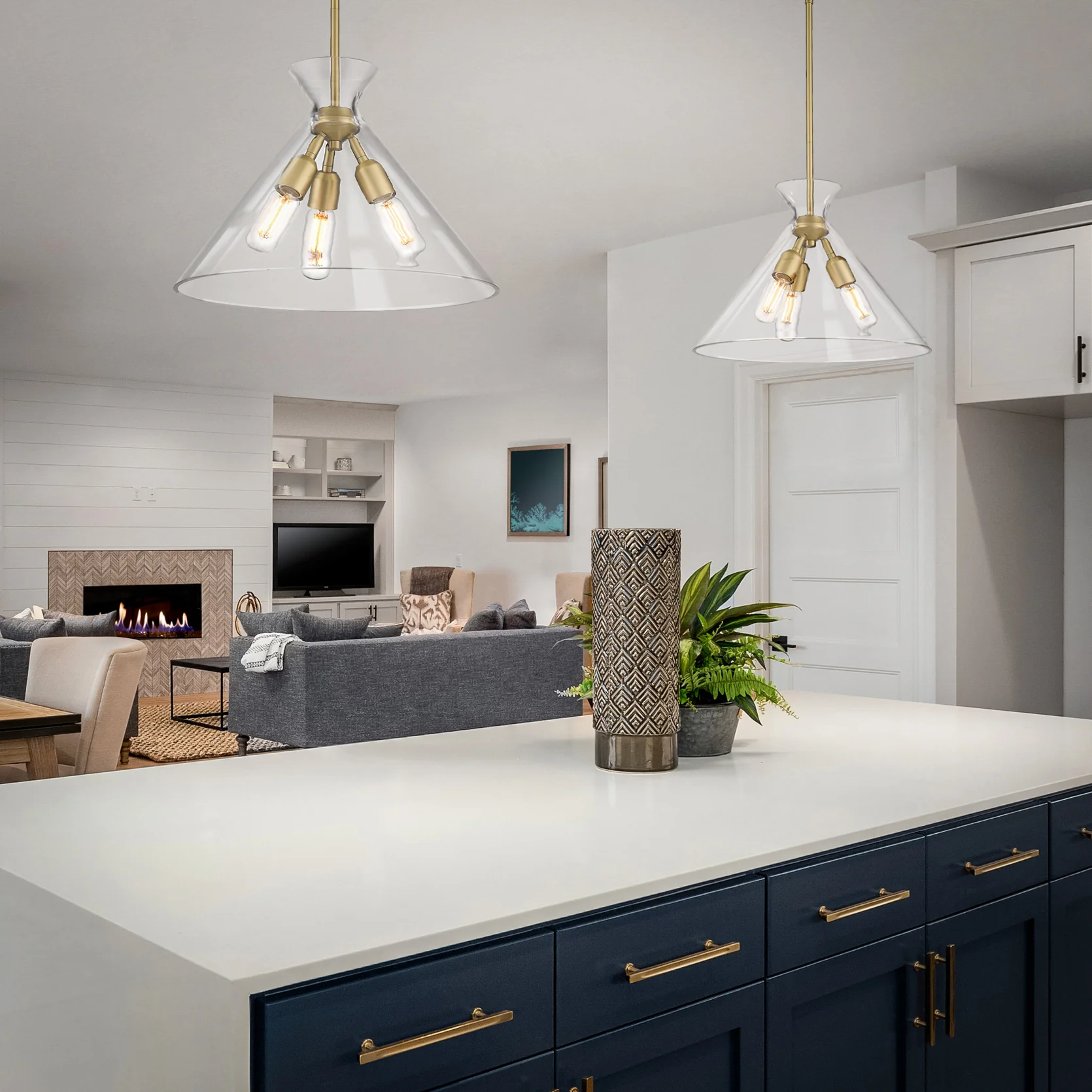Golden Lighting Malta 3-light Pendant in Brushed Champagne Brass - Image 2