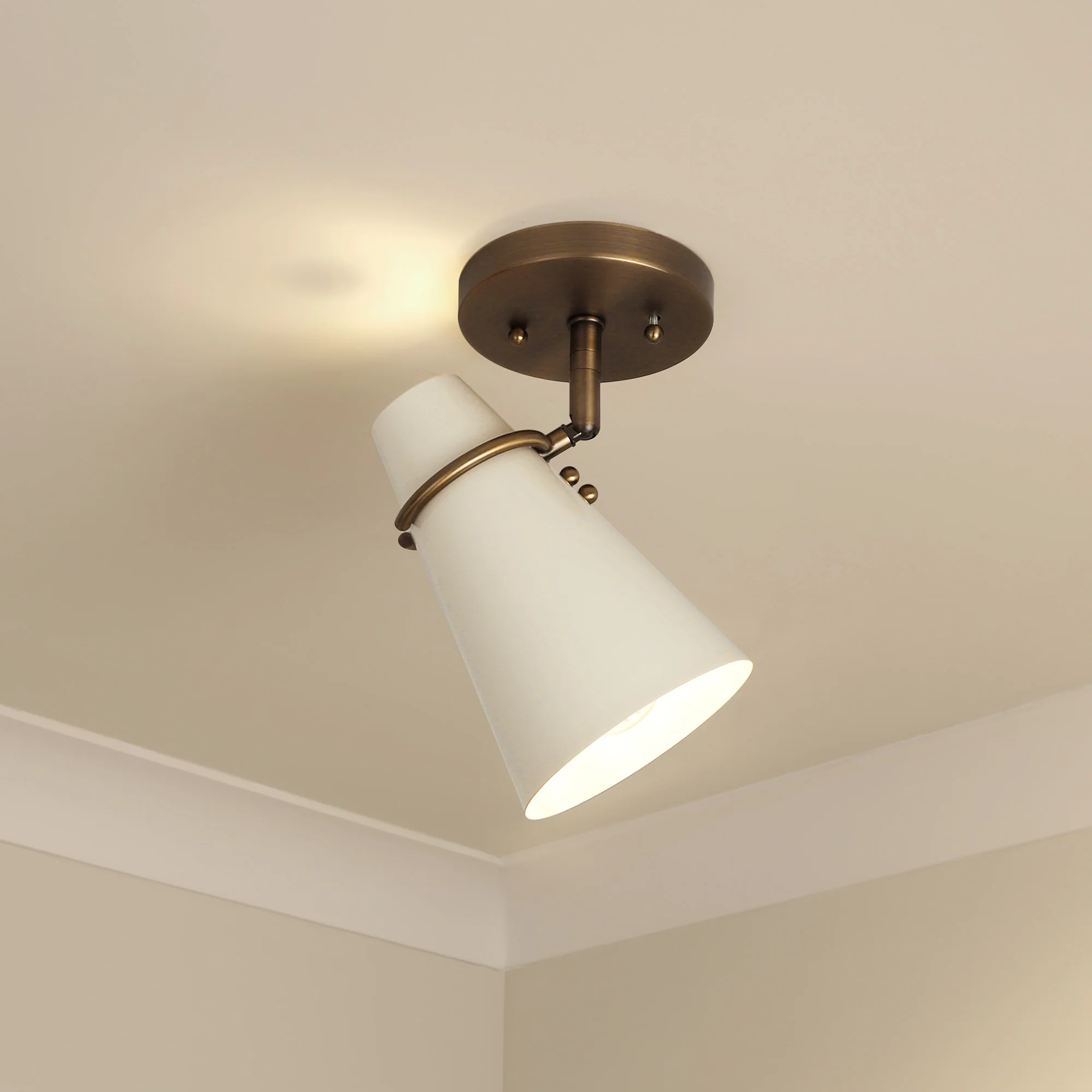 Golden Lighting Reeva 1-light Semi-Flush Mount in Modern Brass and Glossy Ecru shade - Image 2