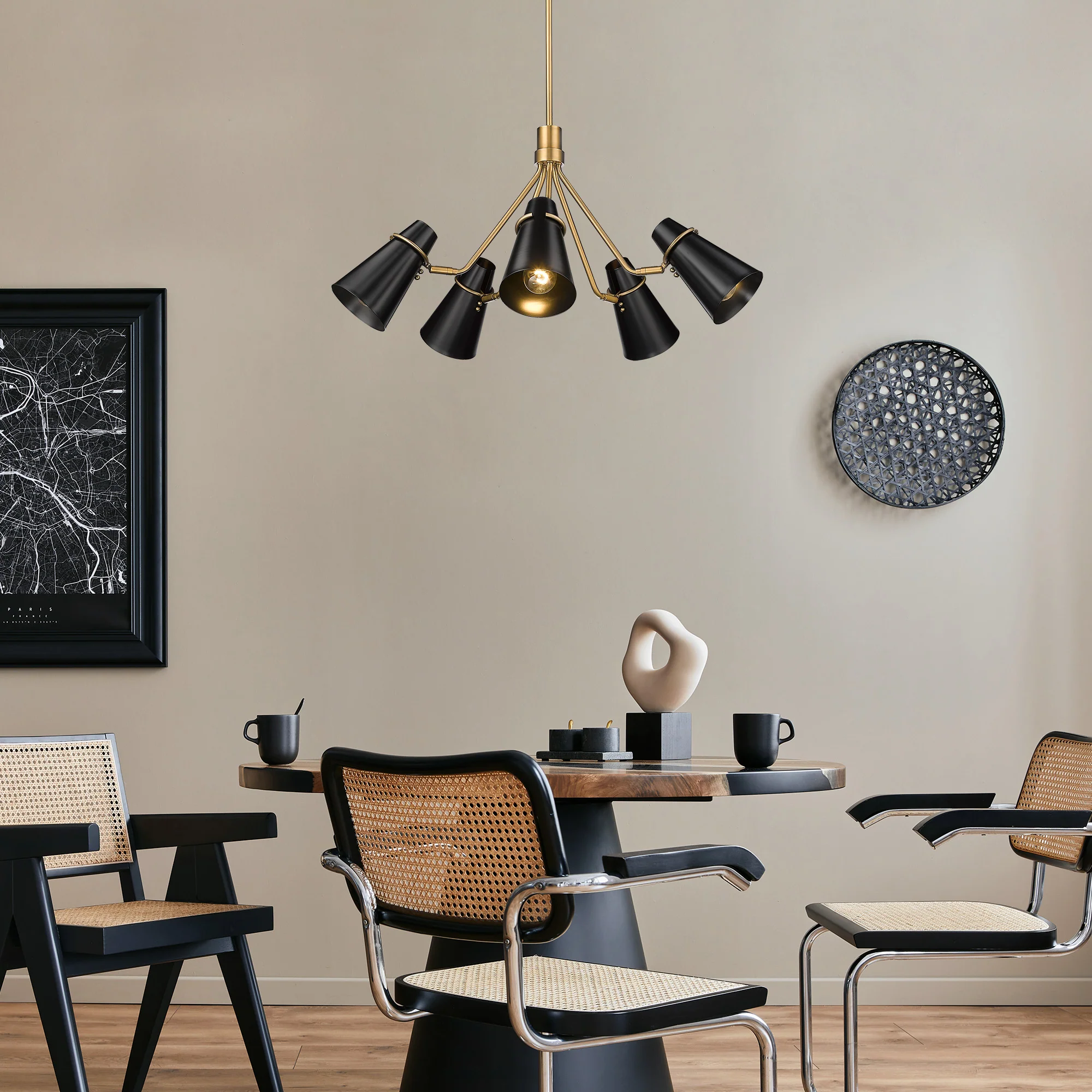 Golden Lighting Reeva 5-light Chandelier in Modern Brass and Matte Black shade - Image 2