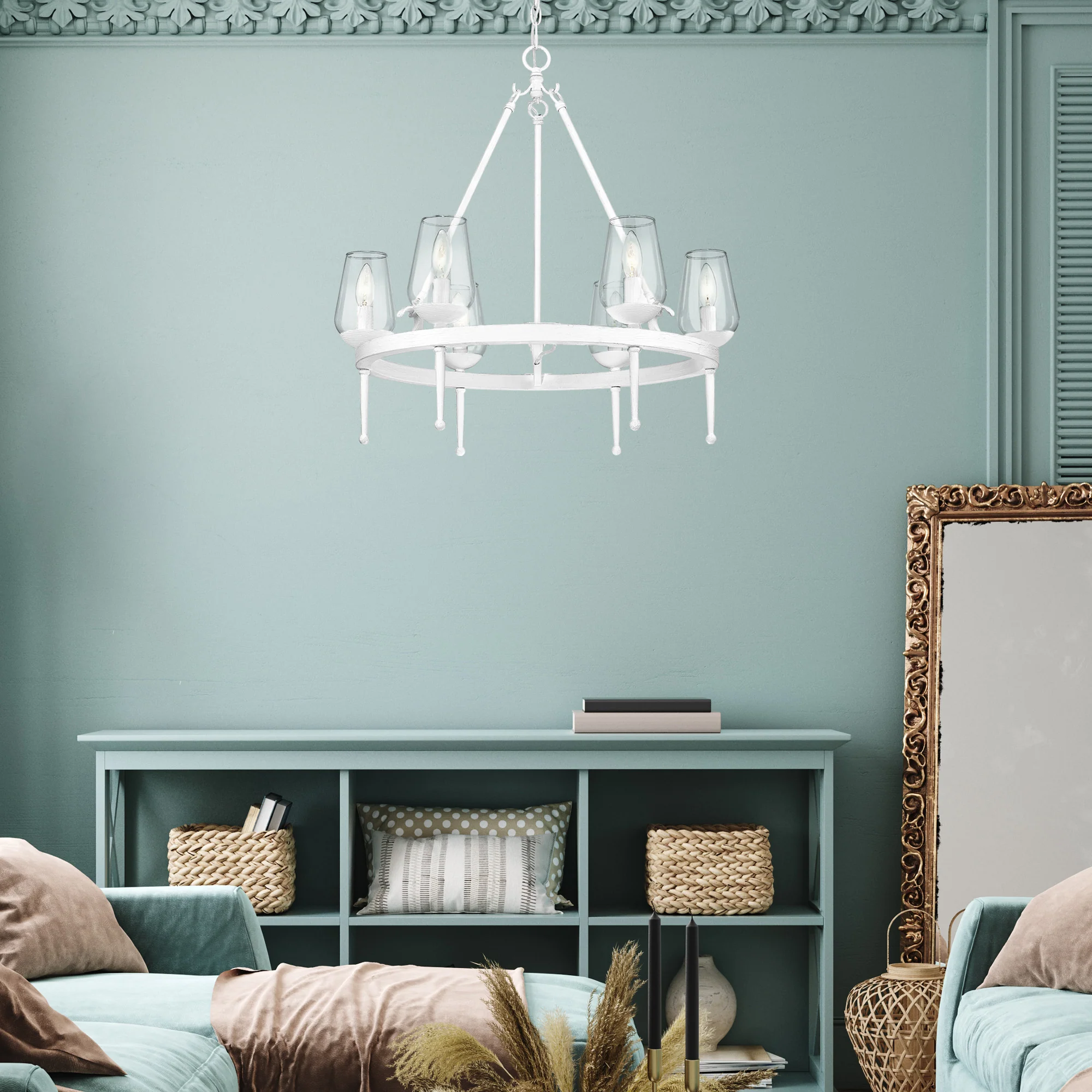 Golden Lighting Regent 6-light Chandelier in Textured White Plaster - Image 2