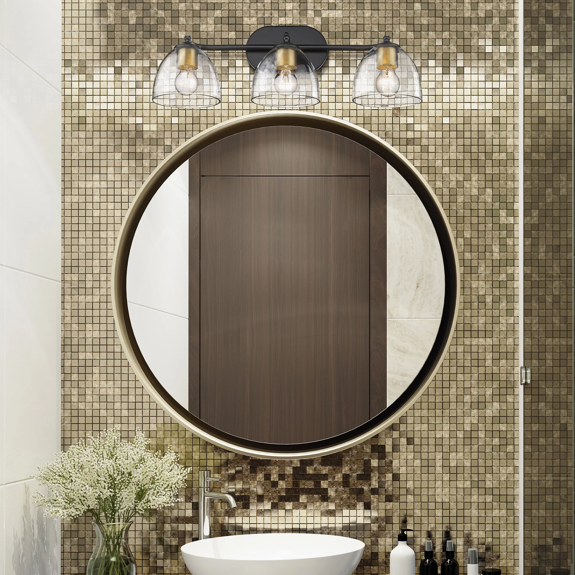Golden Lighting Roxie 3-light Vanity in Matte Black and Brushed Champagne Brass Accents - Image 2