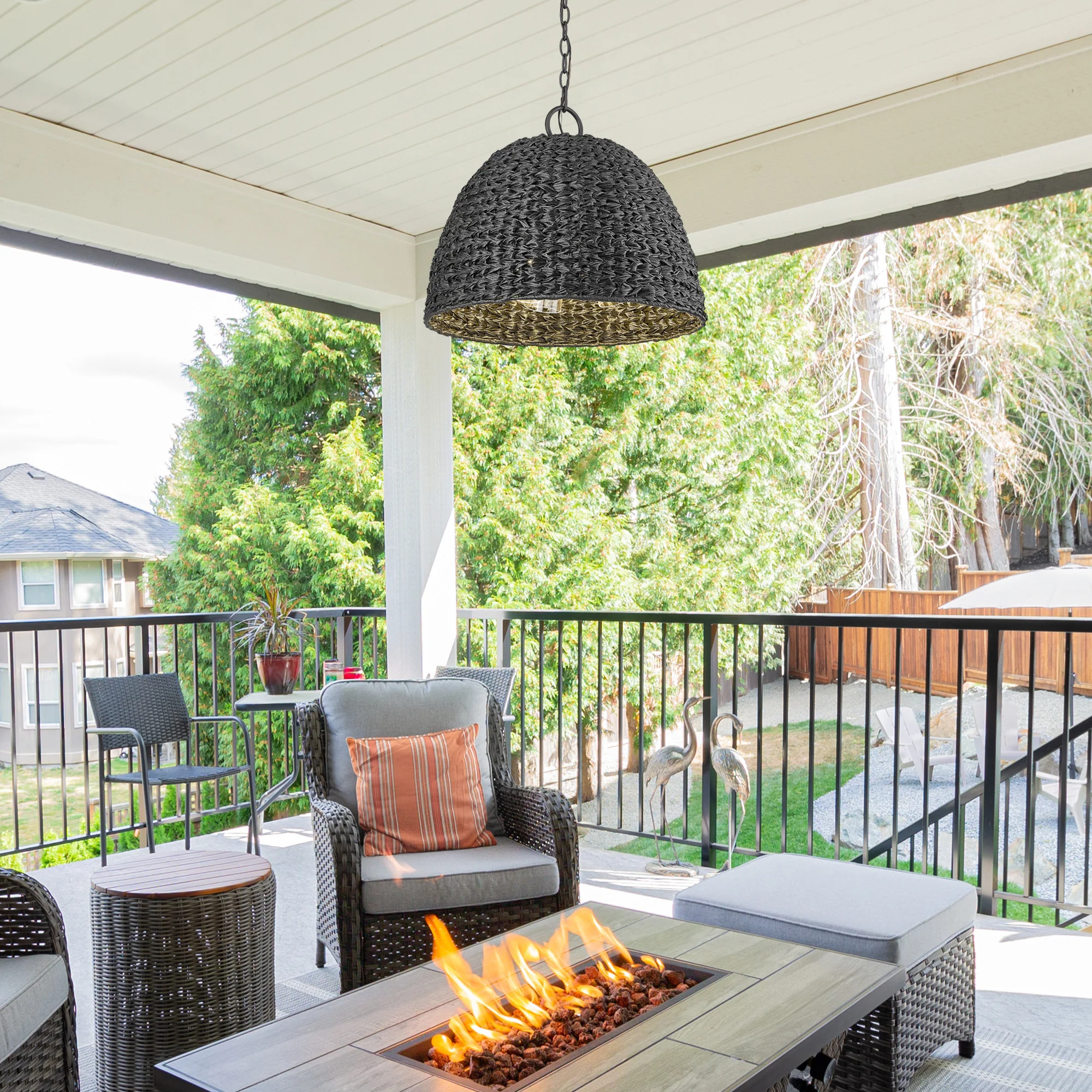 Golden Lighting Rue 3-light Outdoor Pendant in Natural Black - Image 2