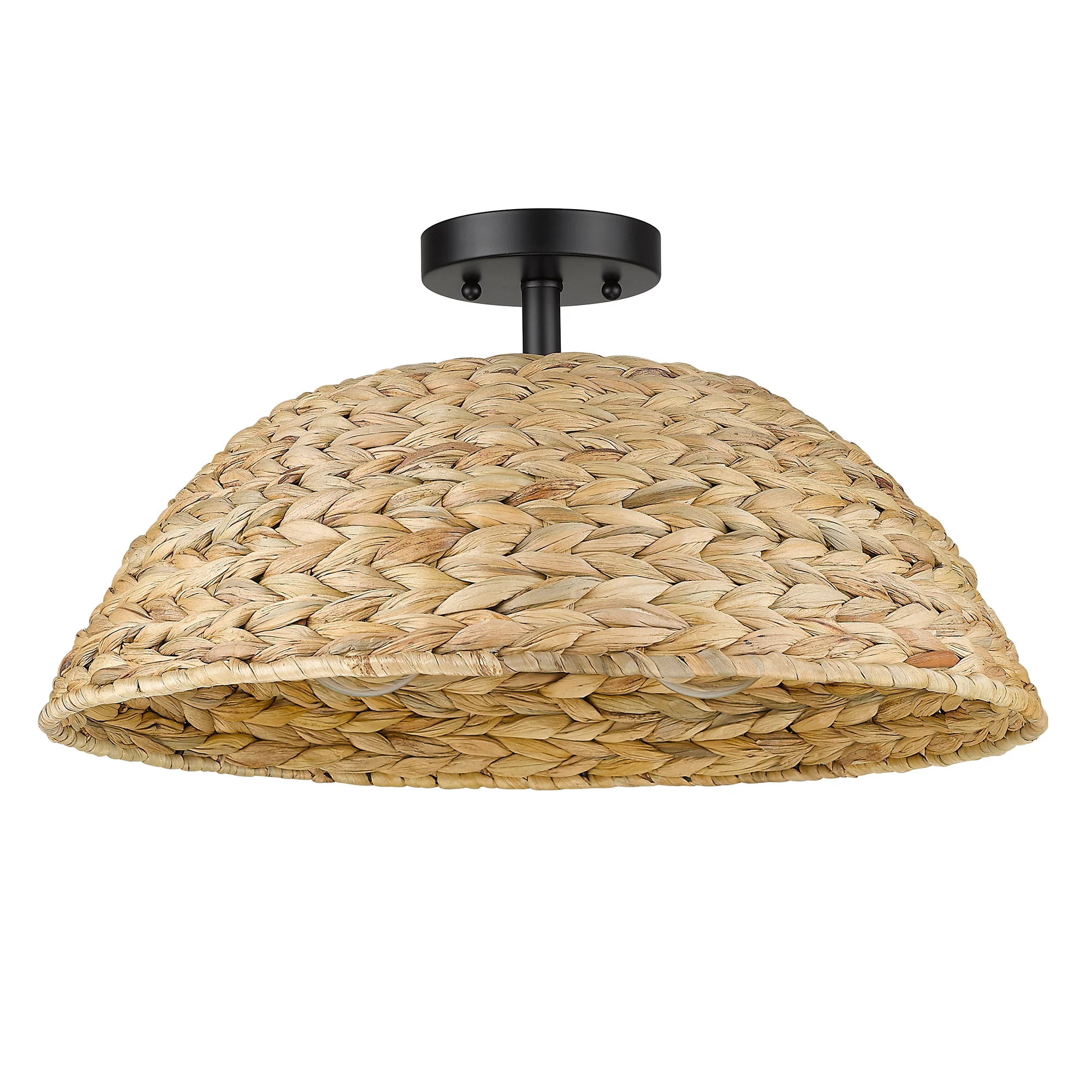 Golden Lighting Rue 3-light Semi-Flush Mount in Matte Black and Woven Sweet Grass shade - Image 2