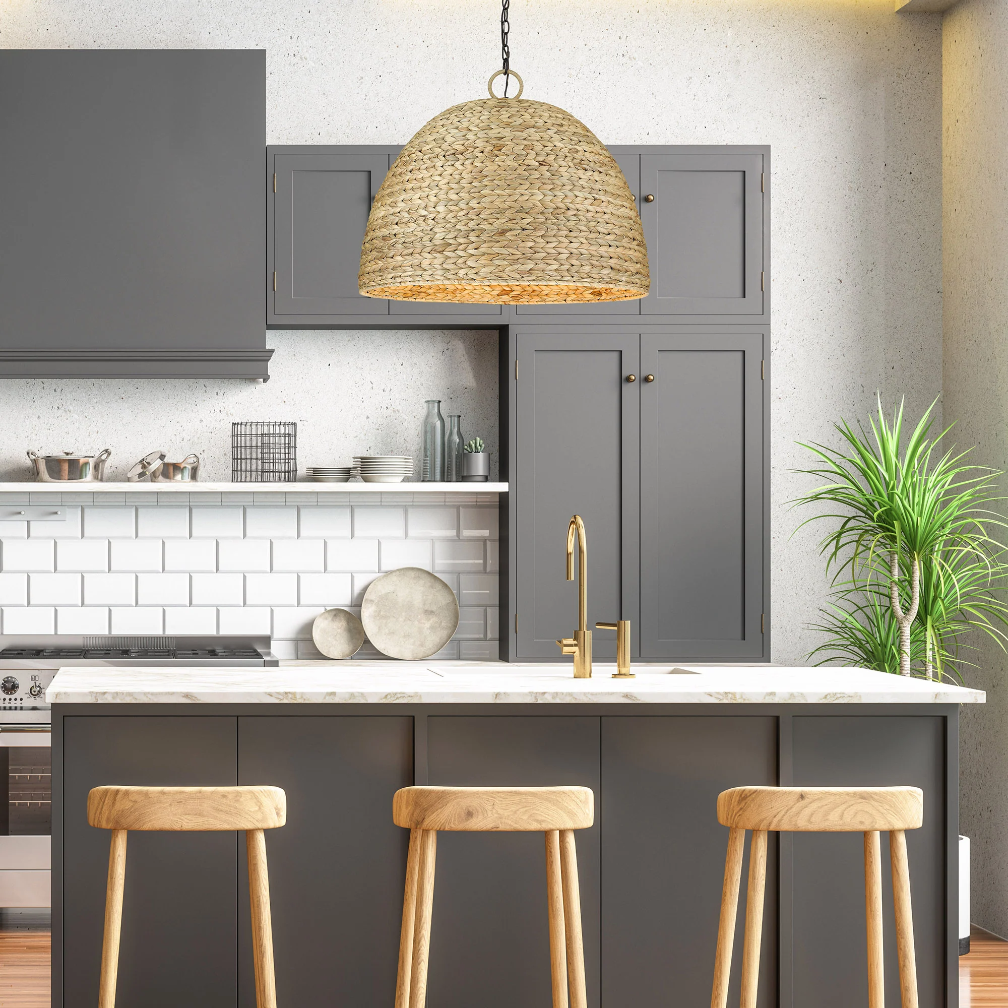 Golden Lighting Rue 8-light Chandelier in Matte Black and Woven Sweet Grass shade - Image 2