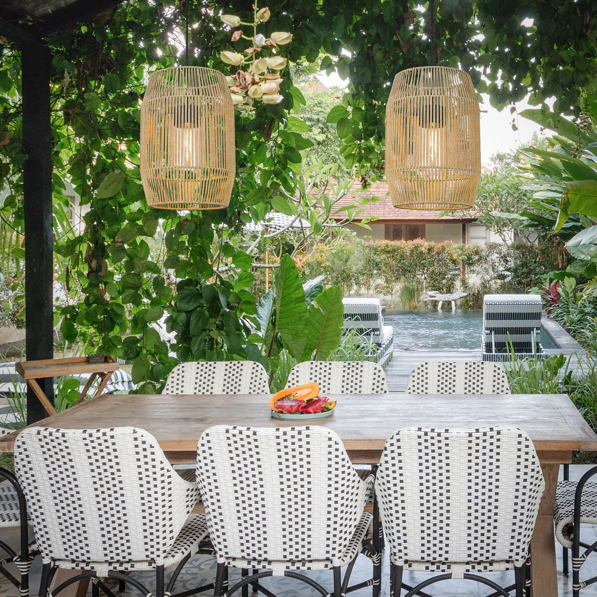 Golden Lighting Seabrooke 1-light Outdoor Pendant in Natural Black and Summer Sands shade - Image 2