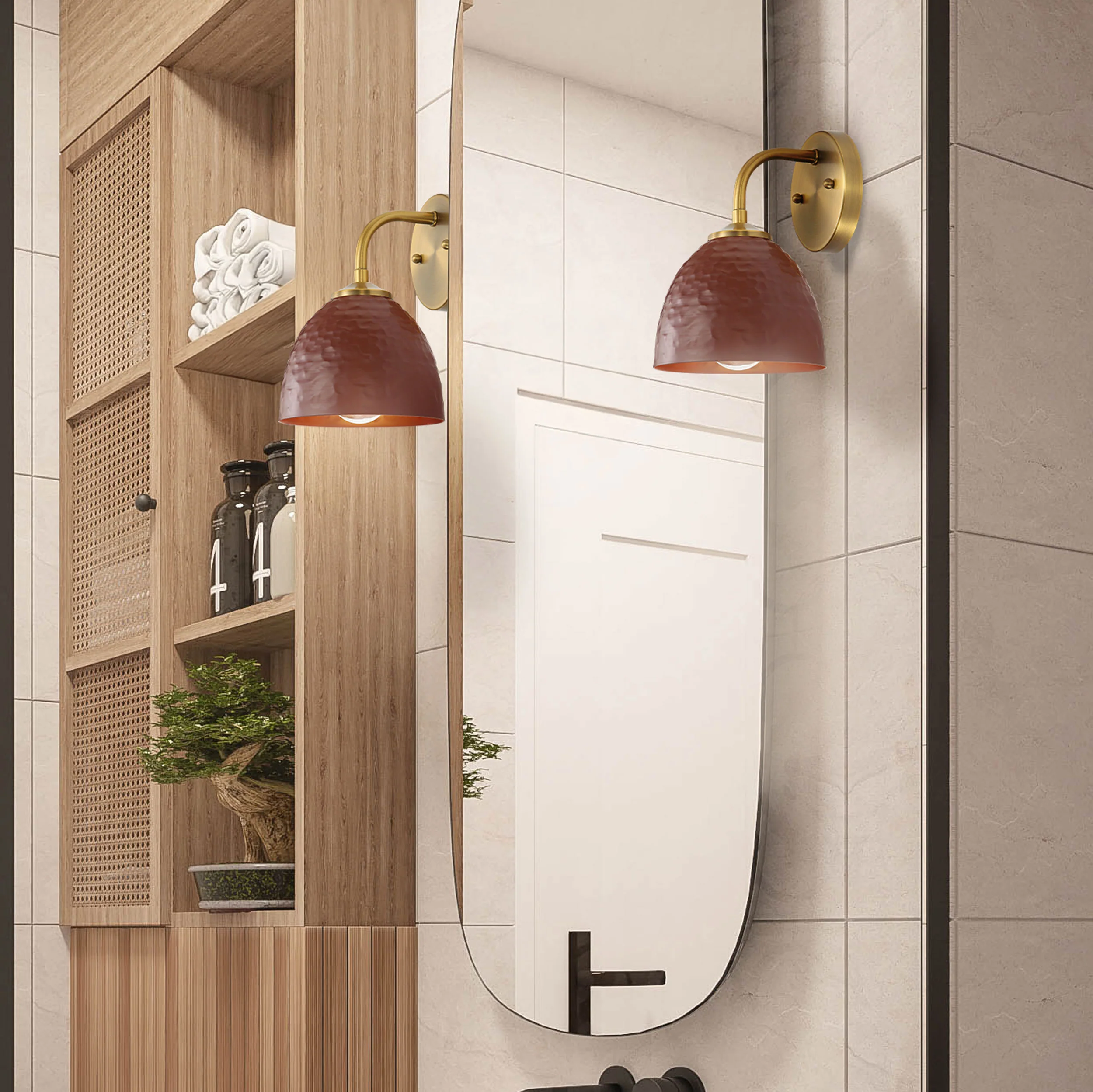 Golden Lighting Shepard 1-light Wall Sconce in Modern Brass and Russet Clay shade - Image 2