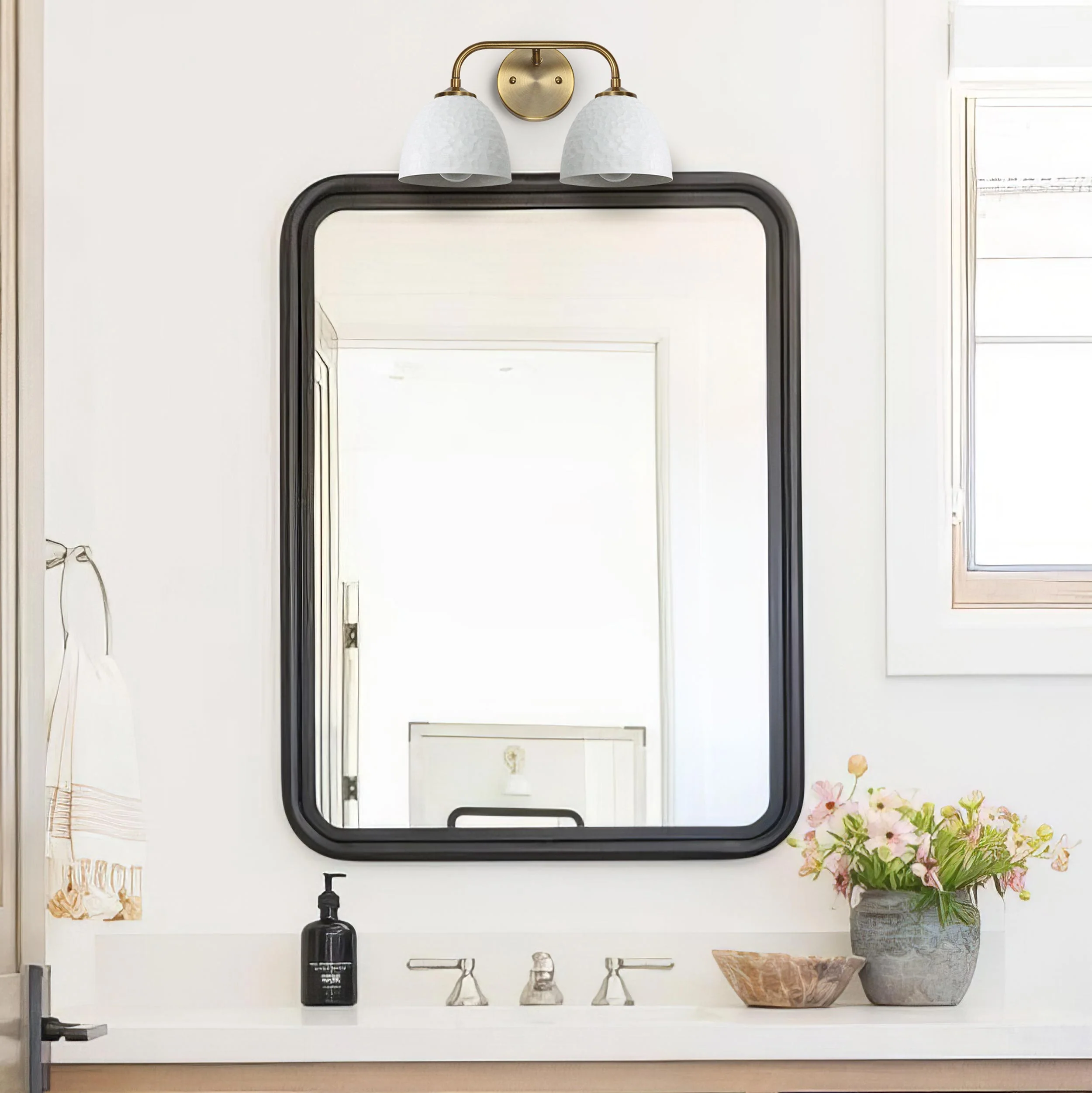 Golden Lighting Shepard 2-light Vanity in Modern Brass and Matte White shade - Image 2