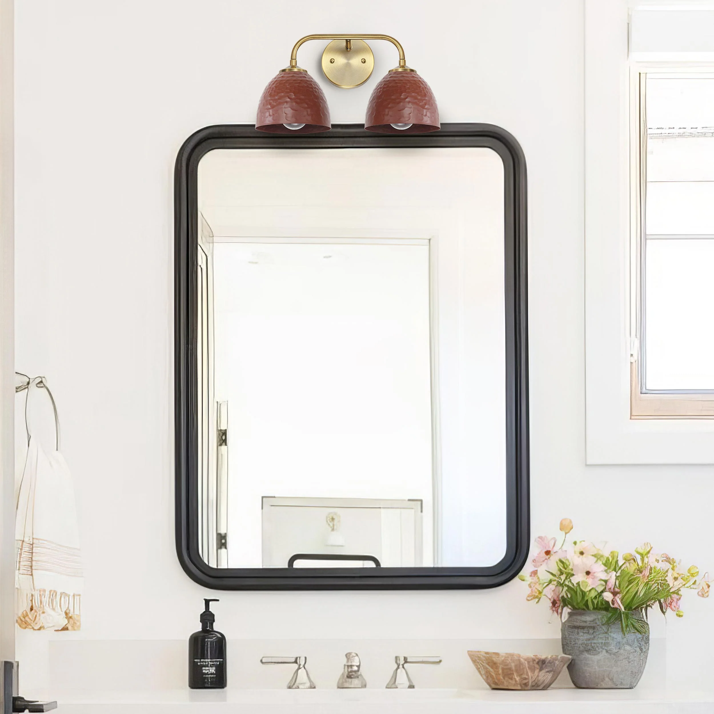 Golden Lighting Shepard 2-light Vanity in Modern Brass and Russet Clay shade - Image 2