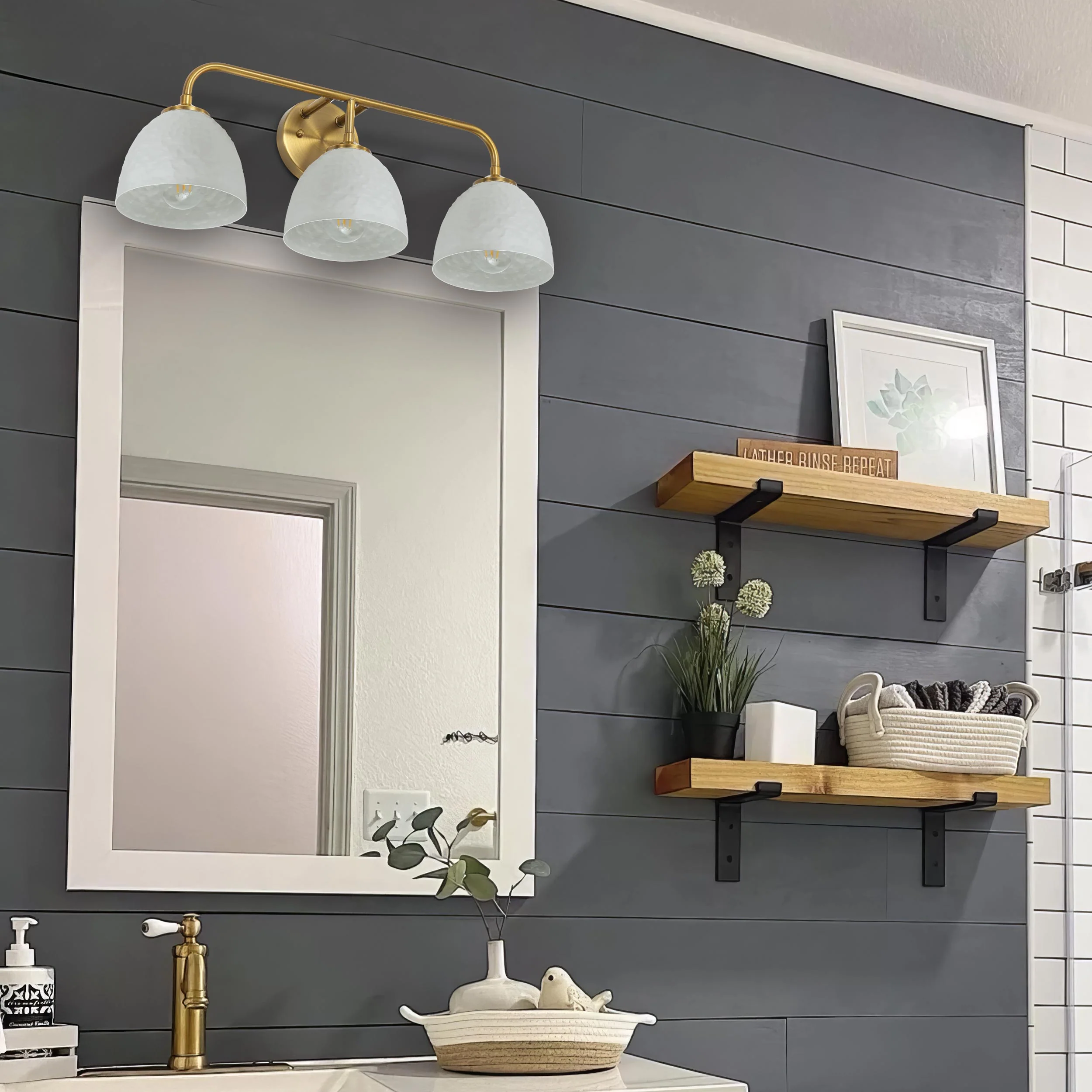 Golden Lighting Shepard 3-light Vanity in Modern Brass and Matte White shade - Image 2