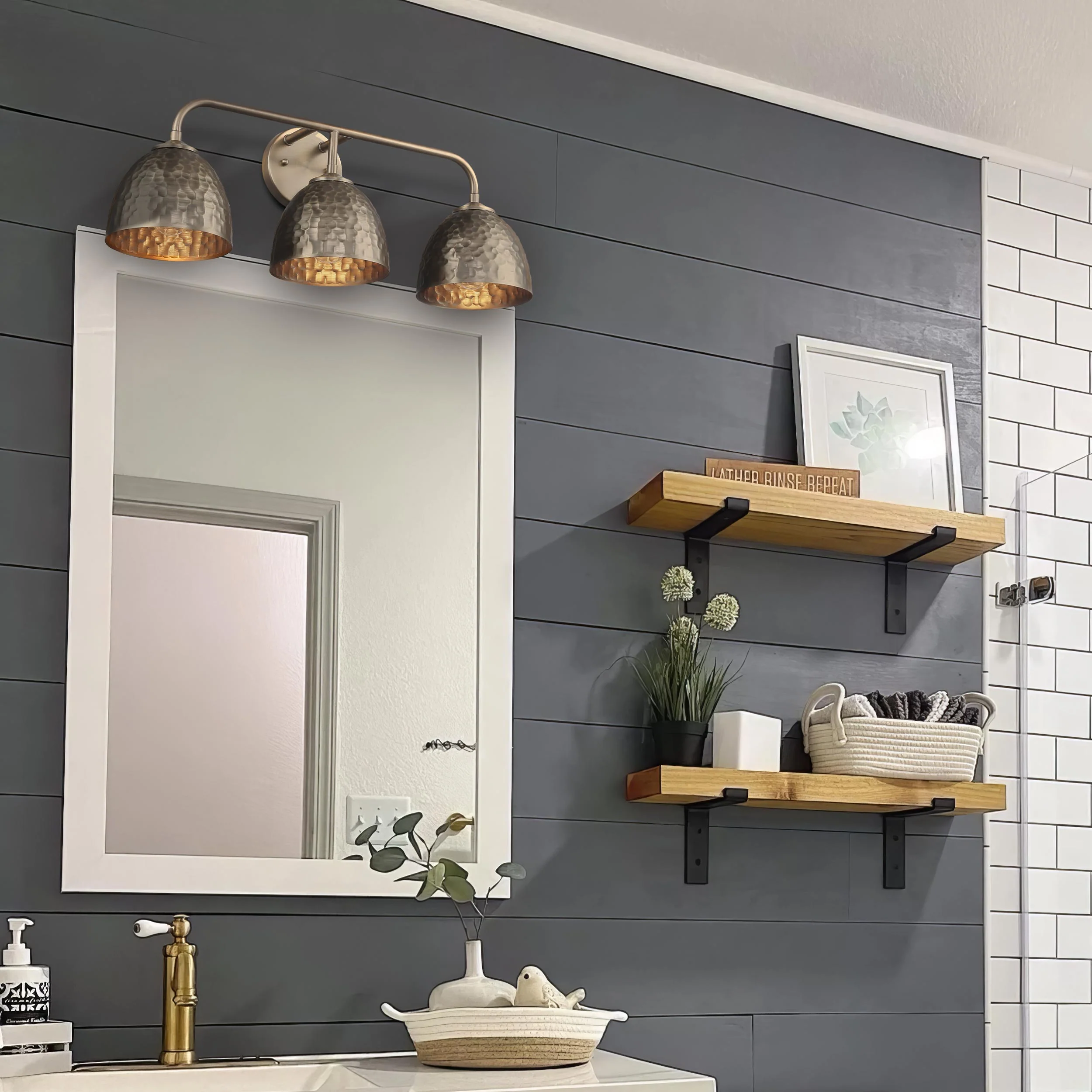 Golden Lighting Shepard 3-light Vanity in Modern Brass and Modern Brass shade - Image 2