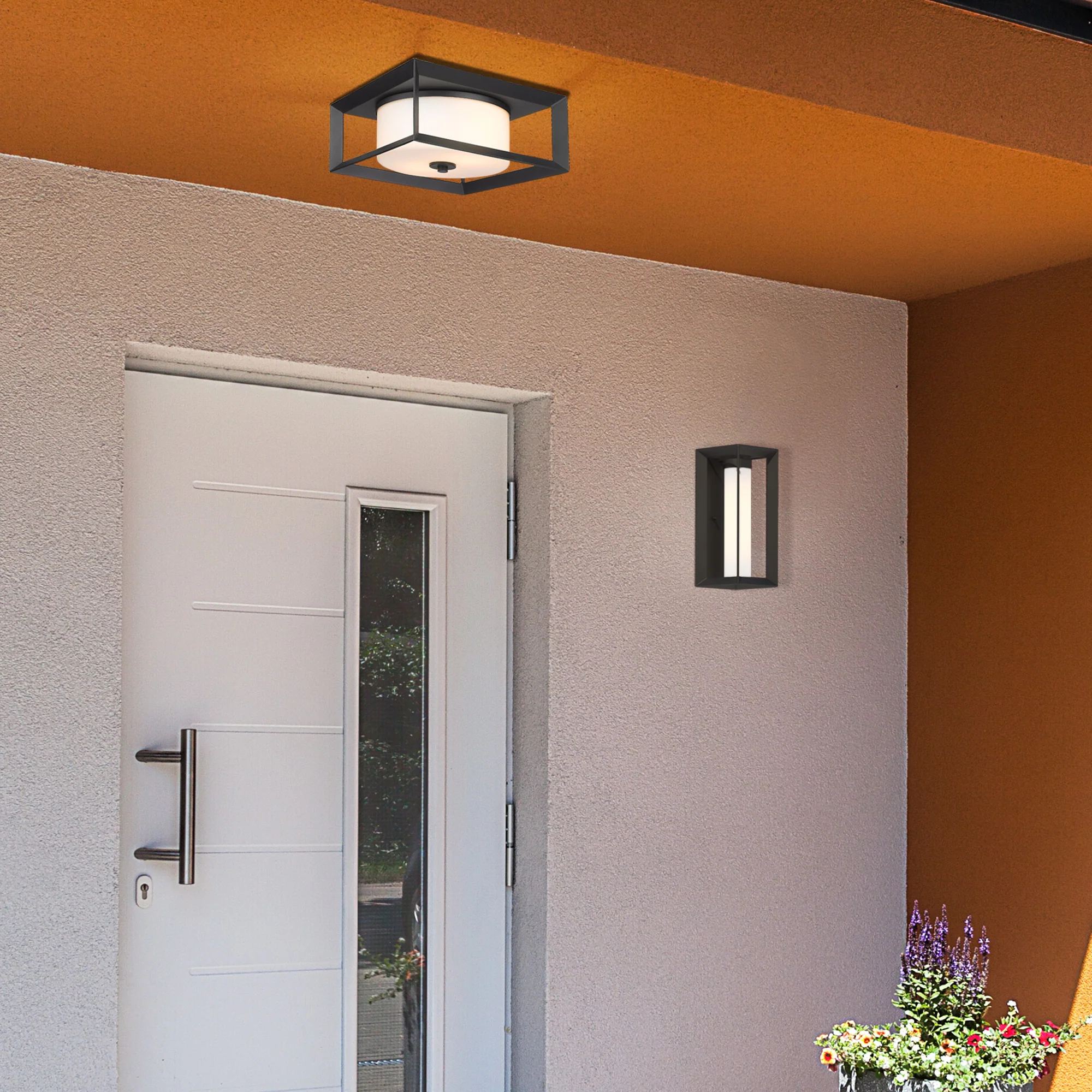Golden Lighting Smyth 2-light Outdoor Ceiling in Natural Black and Opal Glass - Image 2