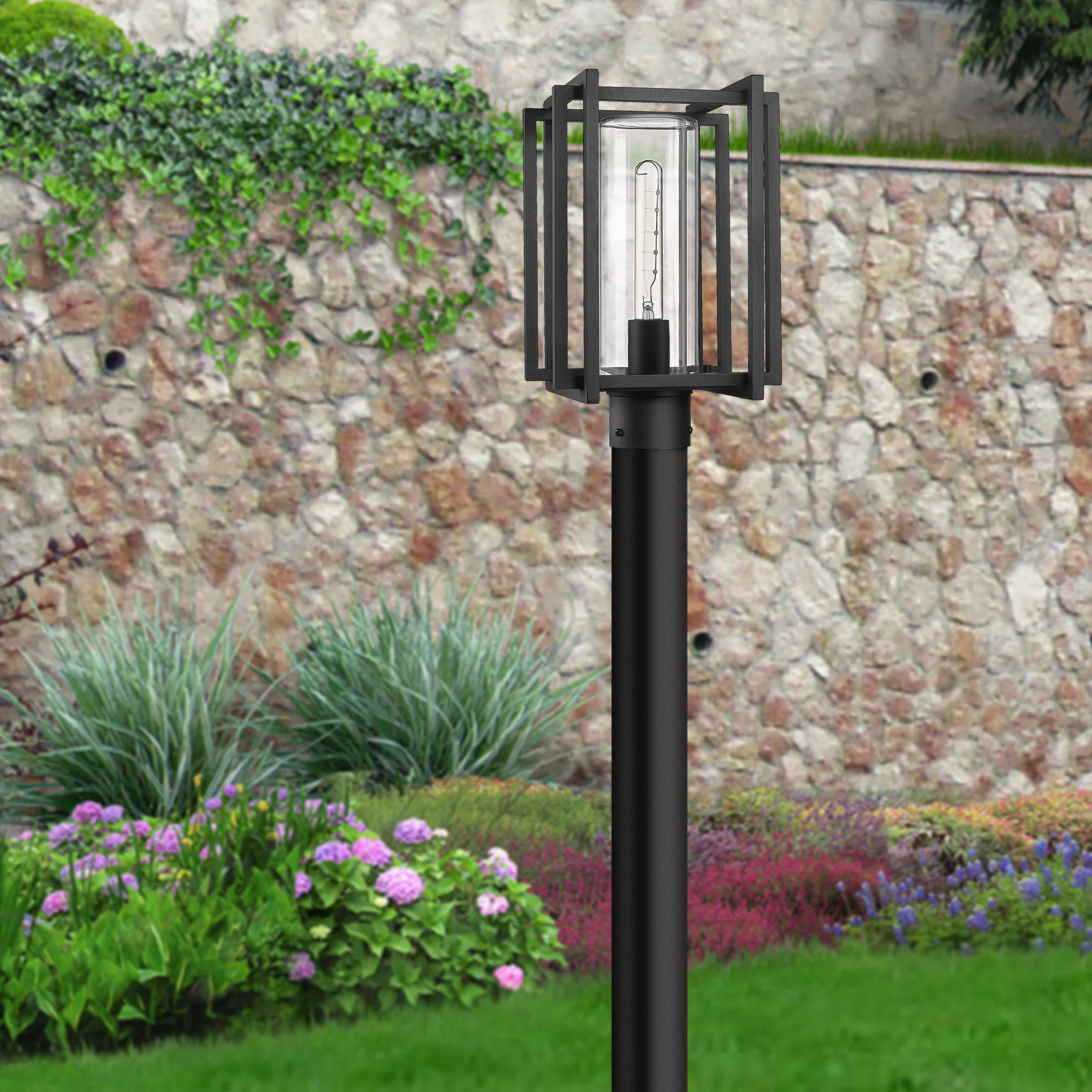 Golden Lighting Tribeca 1-light Outdoor Post in Natural Black and Clear Glass - Image 2