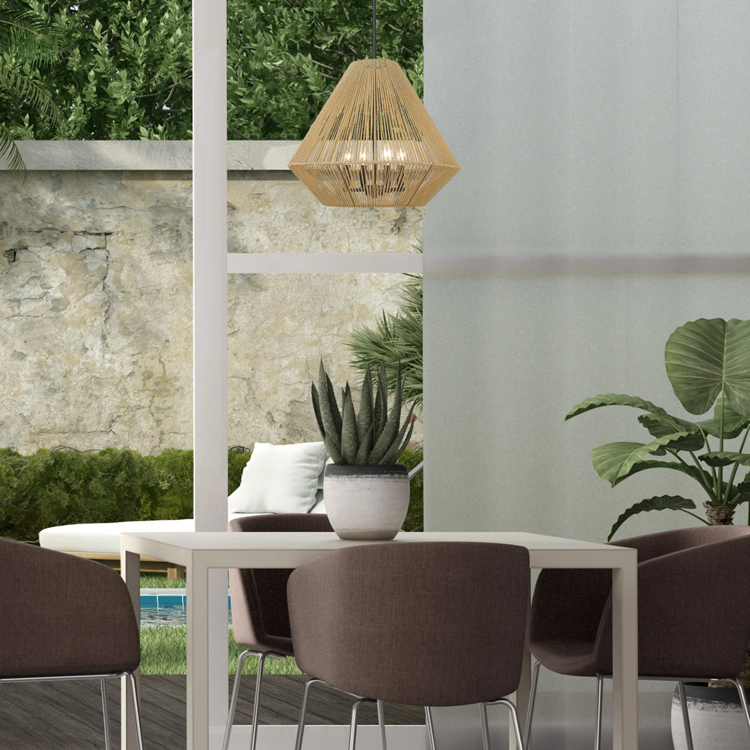 Golden Lighting Valentina 4-light Pendant in Matte Black and Natural Raphia Rope shade - Image 2