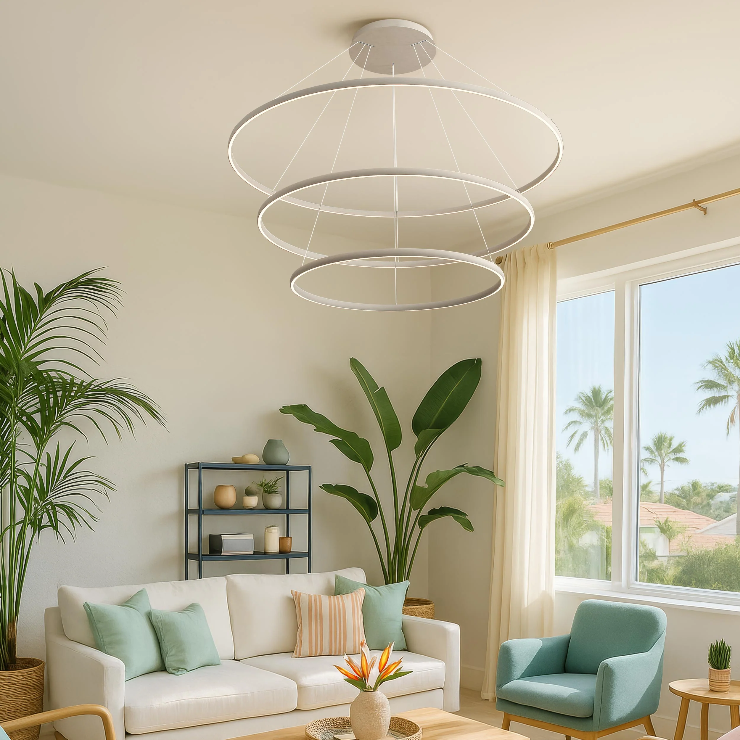 Golden Lighting Veritas Integrated LED 59in 3-tier Chandelier in Sand White - Image 2