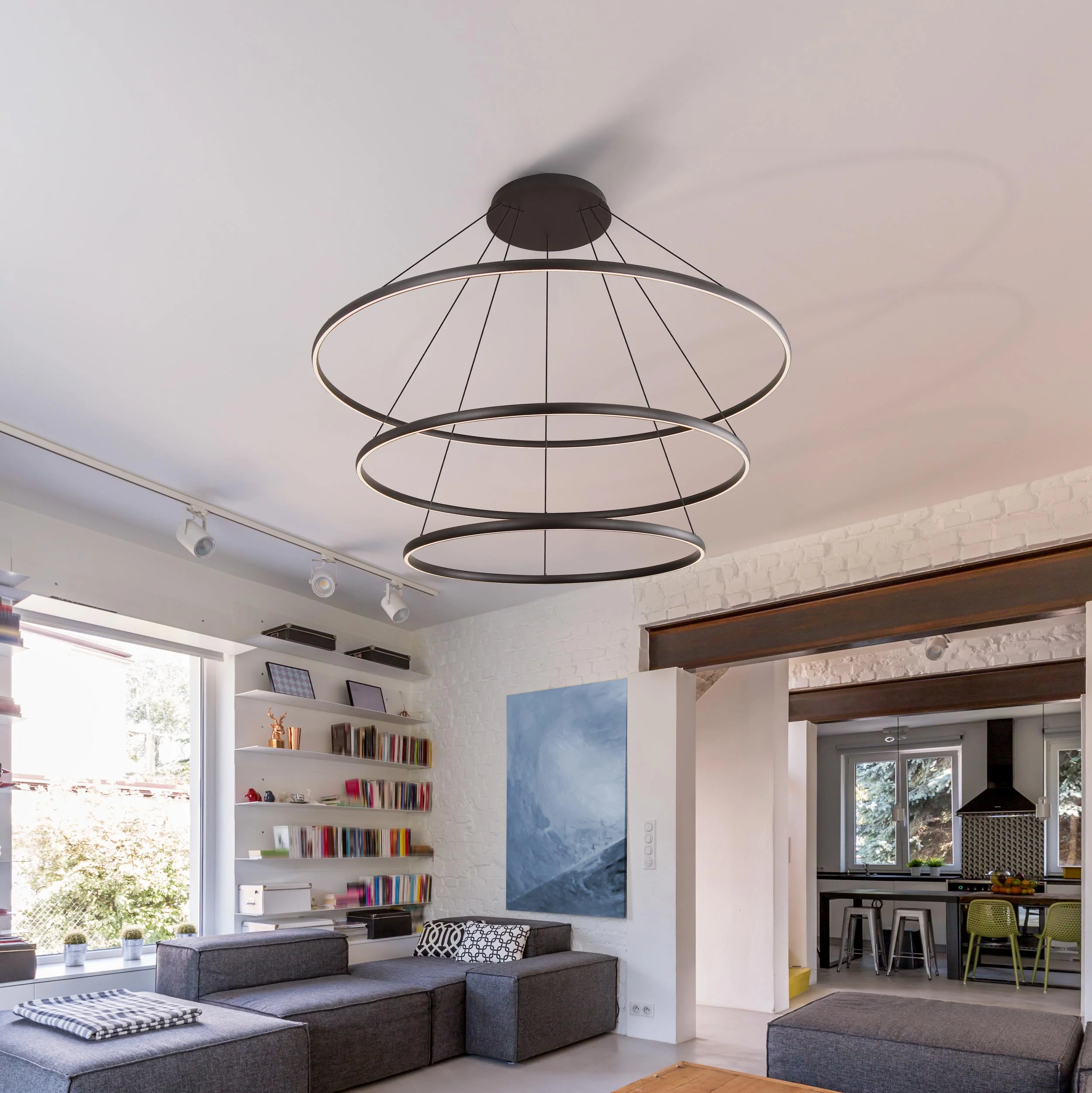 Golden Lighting Veritas Integrated LED 71in 3-tier Chandelier in Sand Black - Image 2