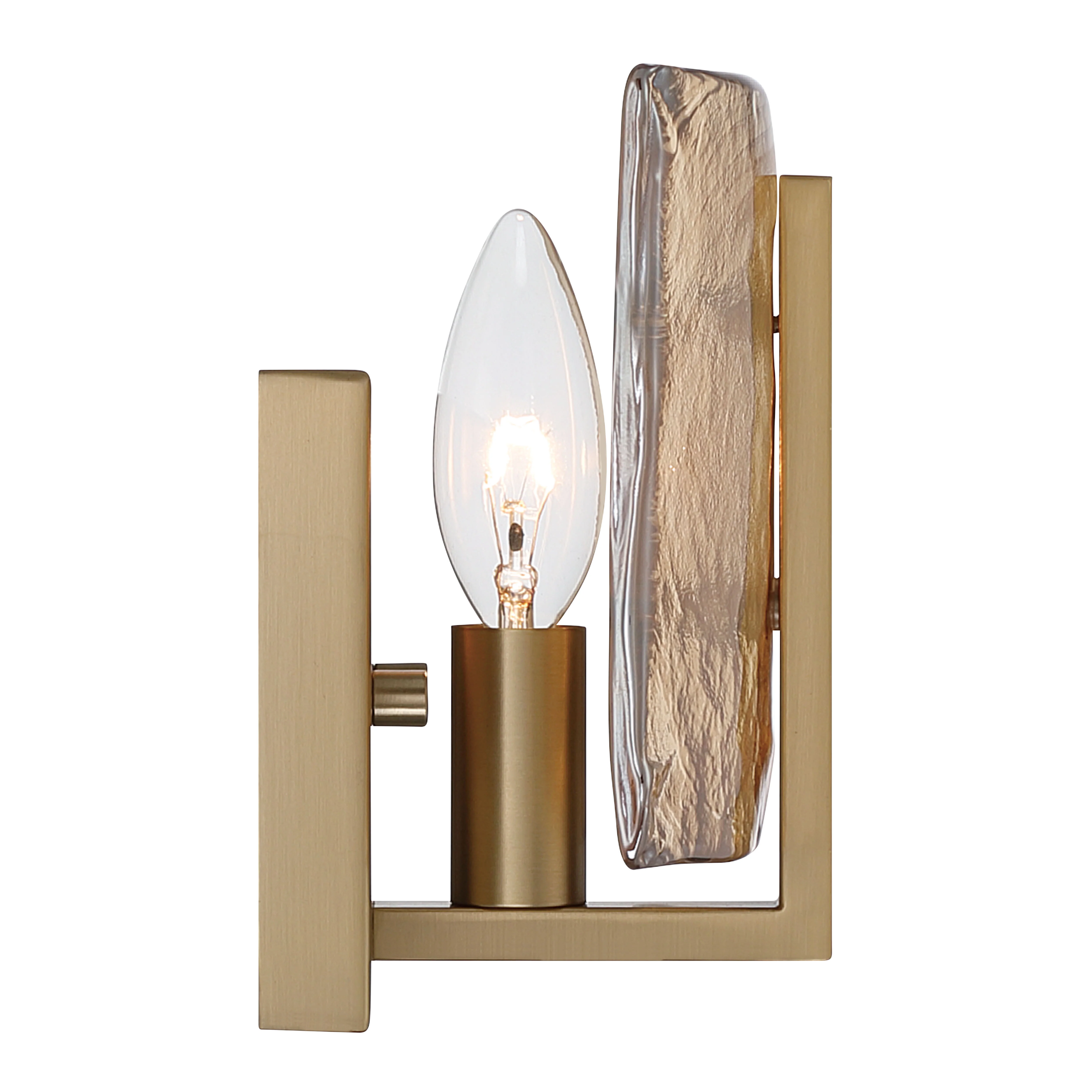 Yep by Golden Lighting Aenon 1-light Wall Sconce in Brushed Champagne Brass with Amber Water Glass - Image 2